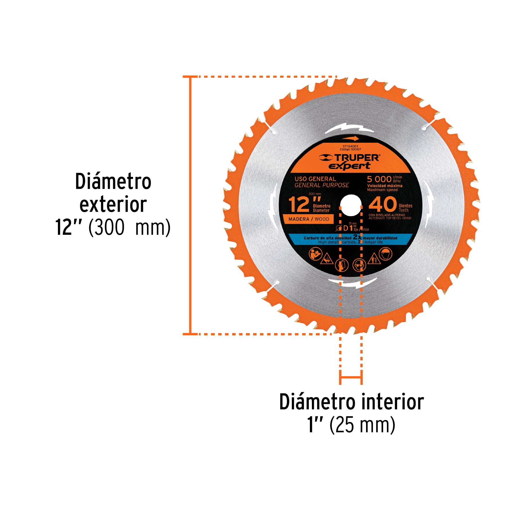 Disco sierra 12" para madera, 40 dientes centro 1", EXPERT
