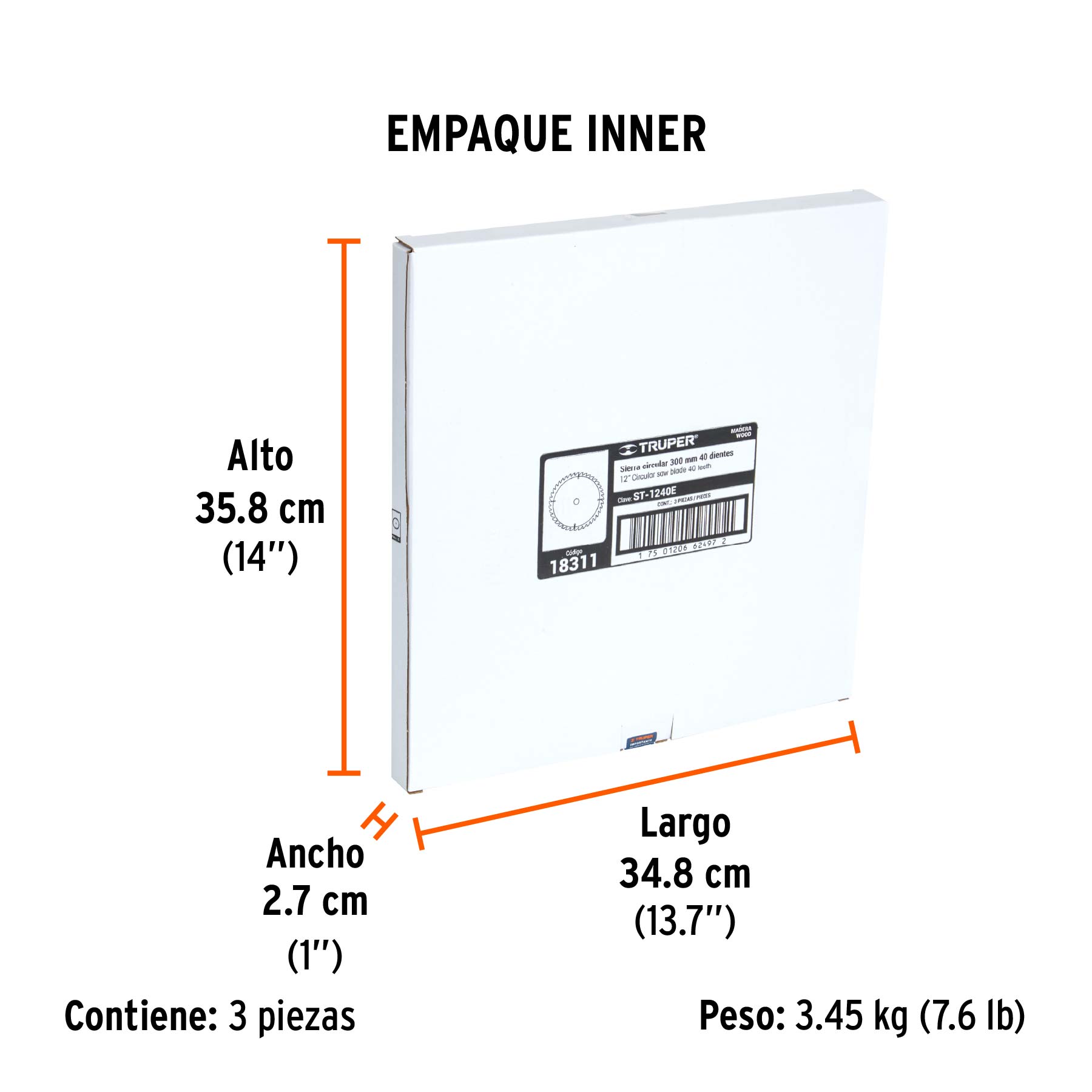 Disco sierra 12" para madera, 40 dientes centro 1", TRUPER - Empaque