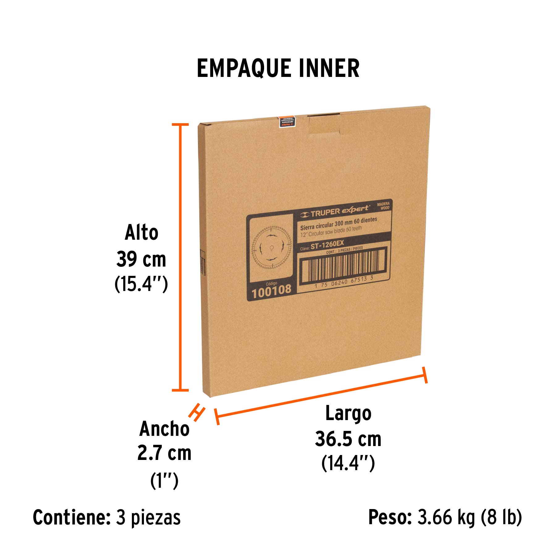 Disco sierra 12" para madera, 60 dientes centro 1", EXPERT - Empaque