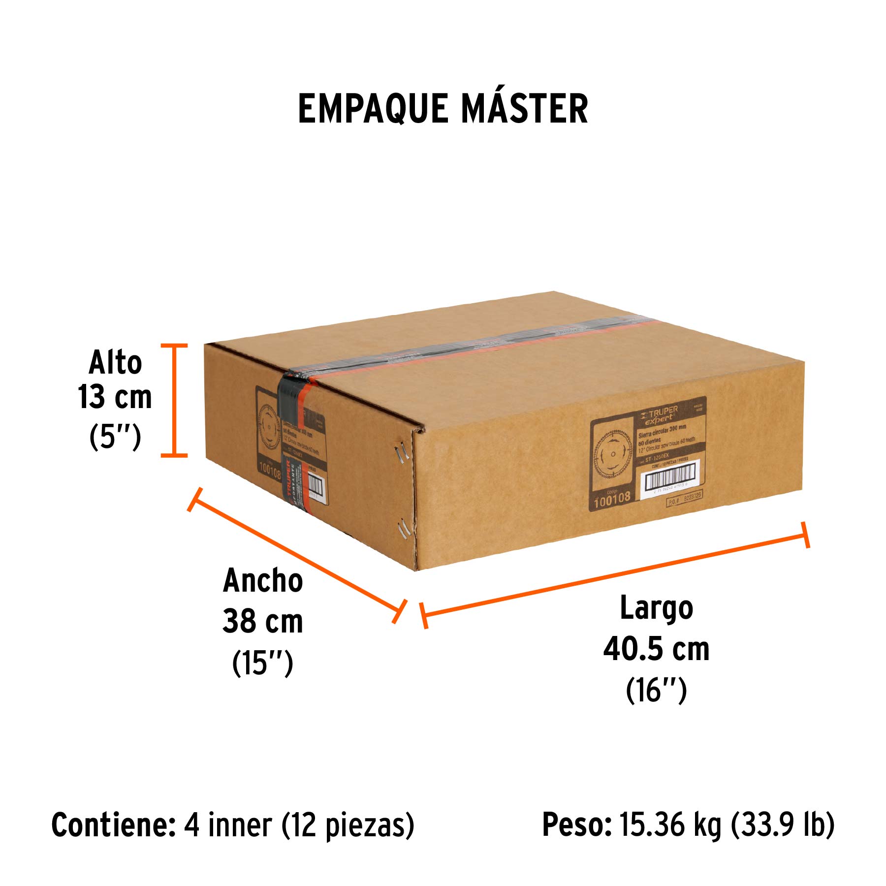Disco sierra 12" para madera, 60 dientes centro 1", EXPERT - Empaque