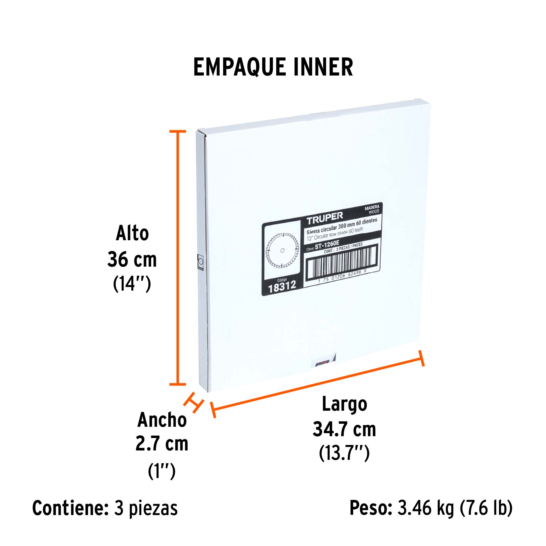 Disco sierra 12" para madera, 60 dientes centro 1", TRUPER - Empaque