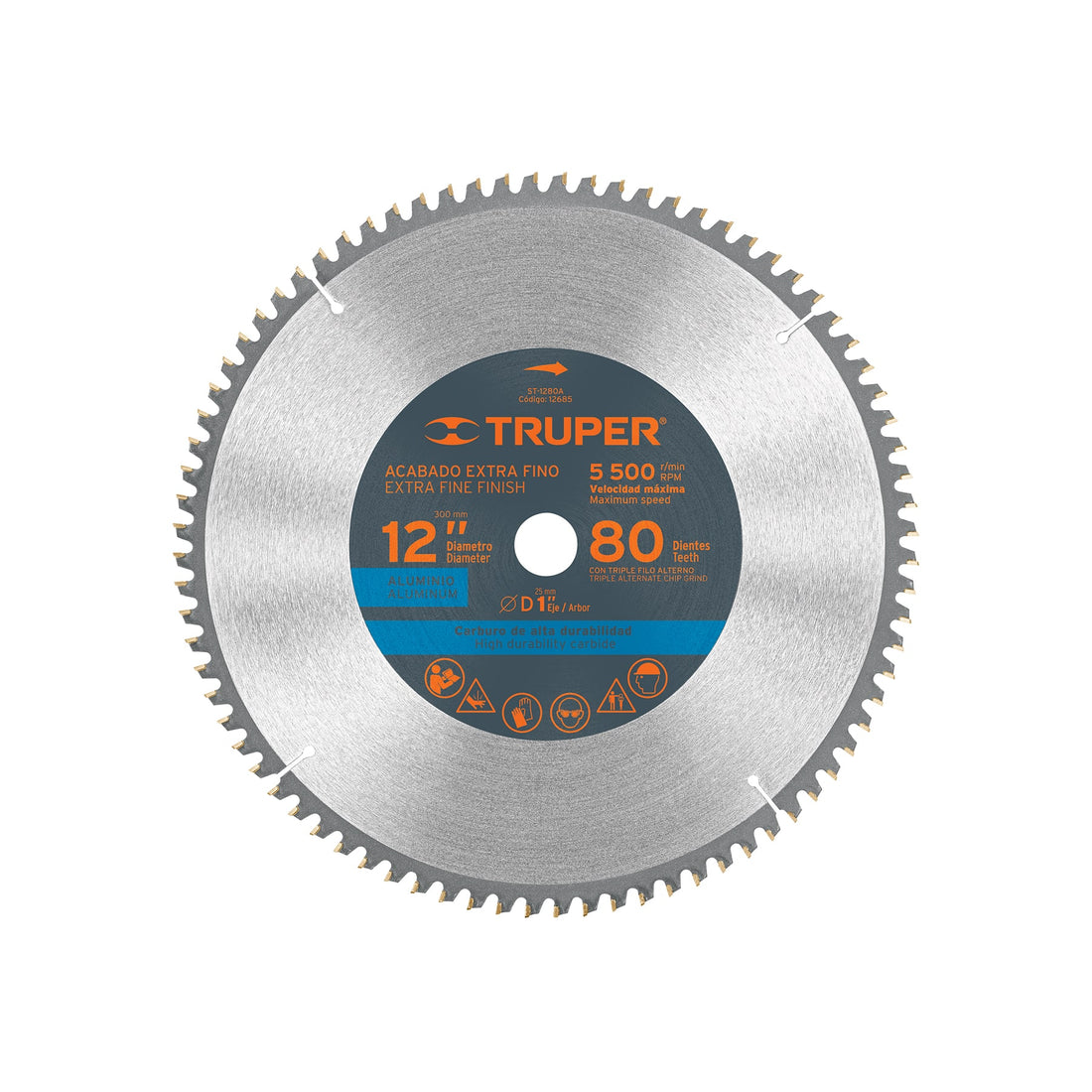 Disco sierra 12" para aluminio, 80 dientes centro 1", TRUPER