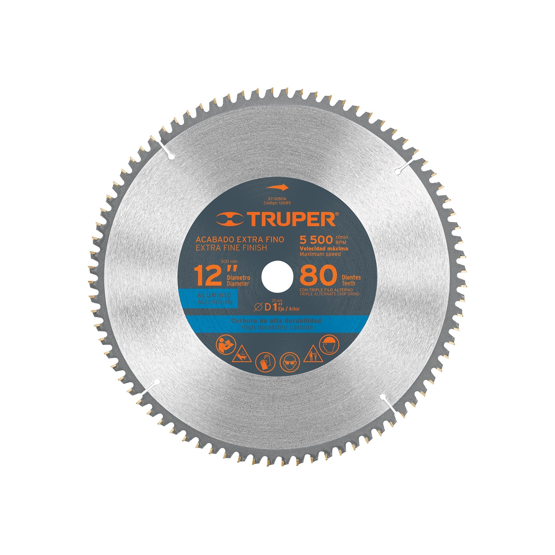 Disco sierra 12" para aluminio, 80 dientes centro 1", TRUPER