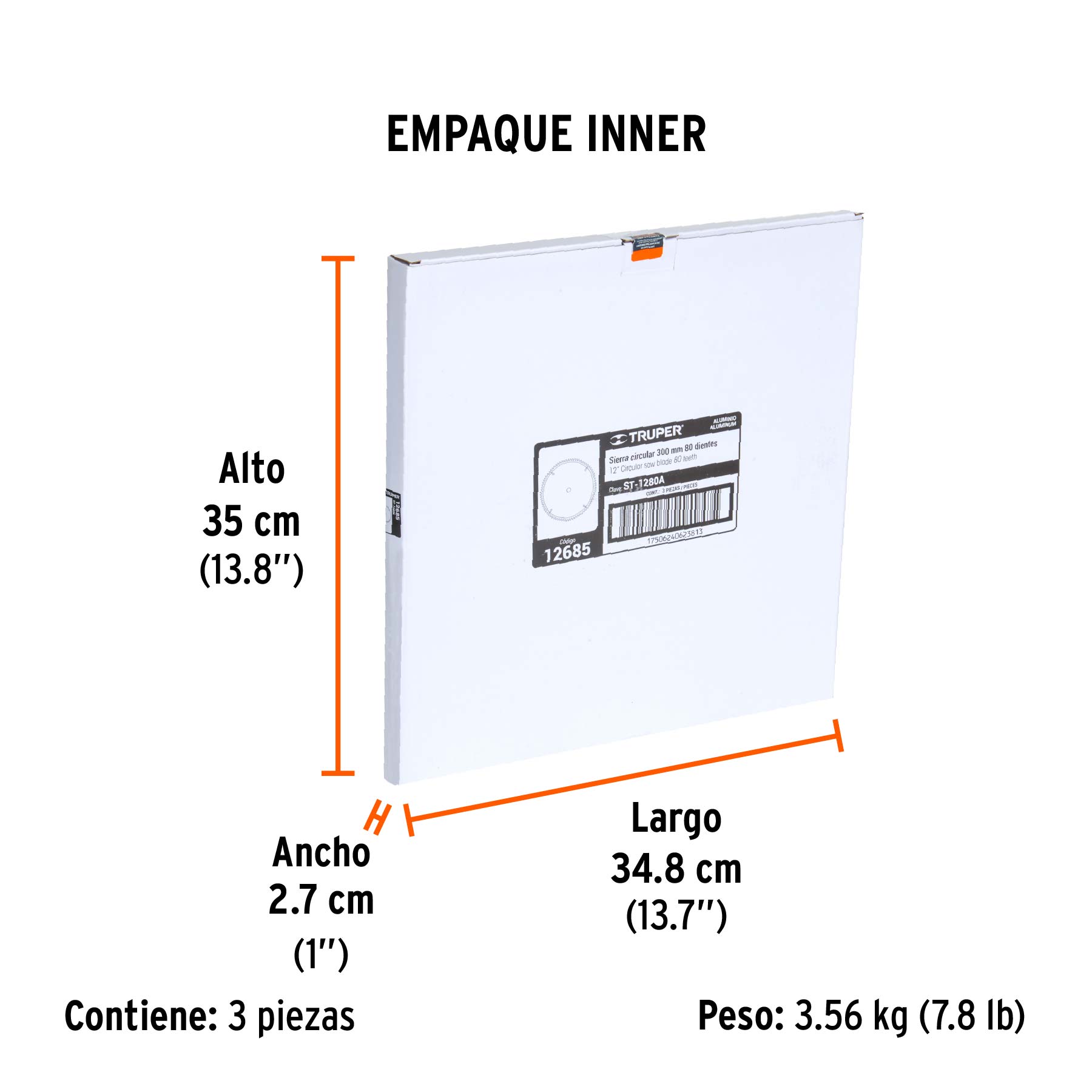 Disco sierra 12" para aluminio, 80 dientes centro 1", TRUPER - Empaque