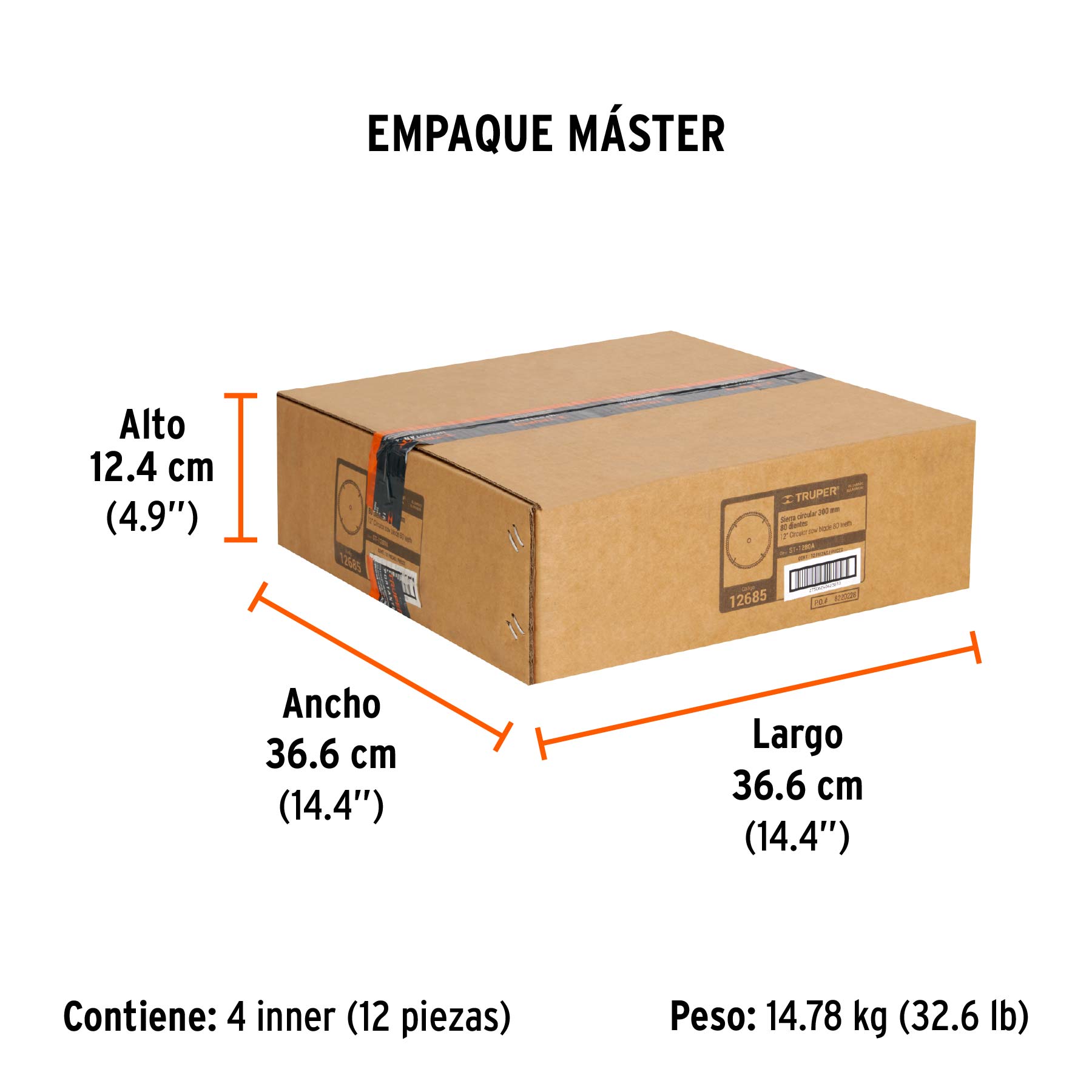 Disco sierra 12" para aluminio, 80 dientes centro 1", TRUPER - Empaque