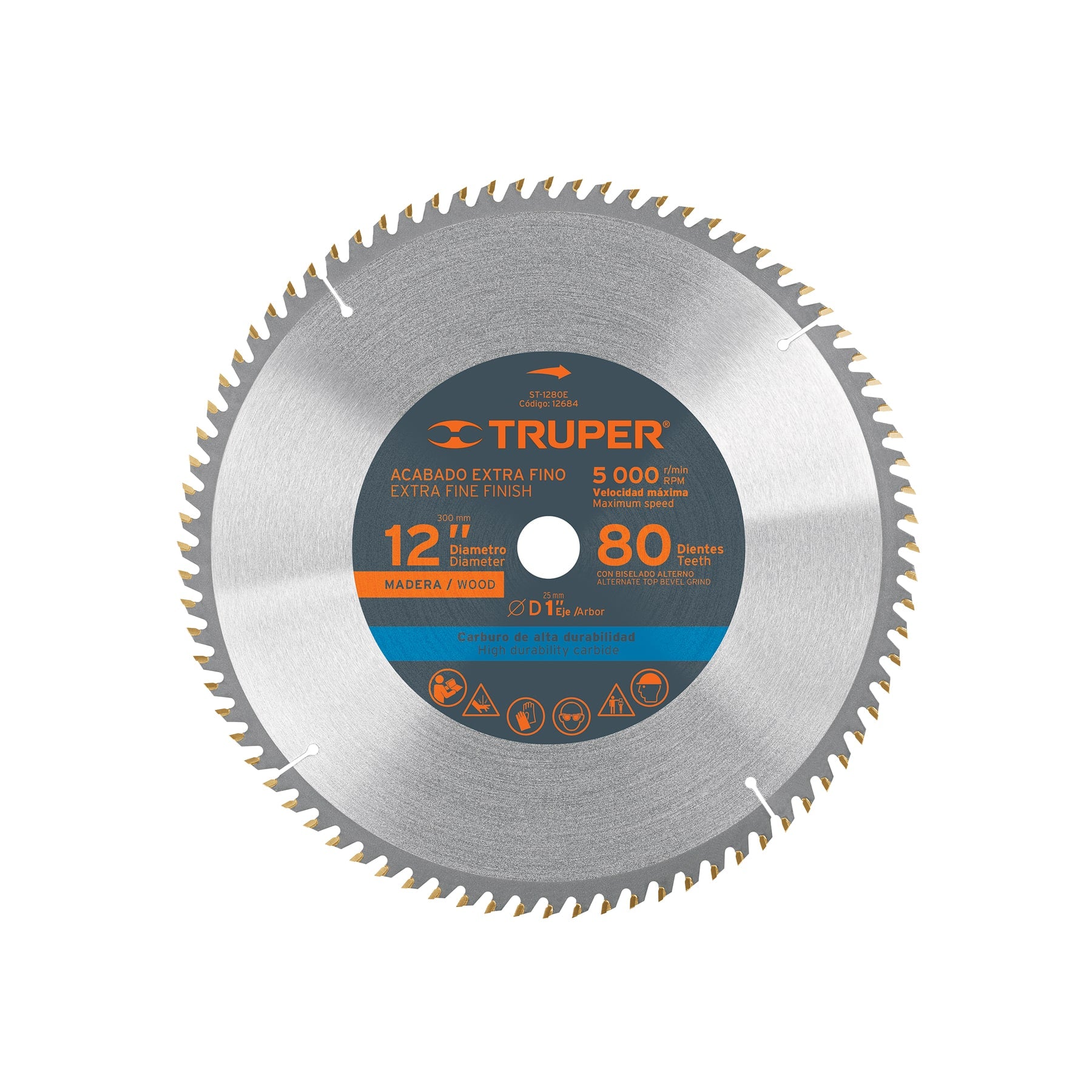 Disco sierra 12" para madera, 80 dientes centro 1", TRUPER