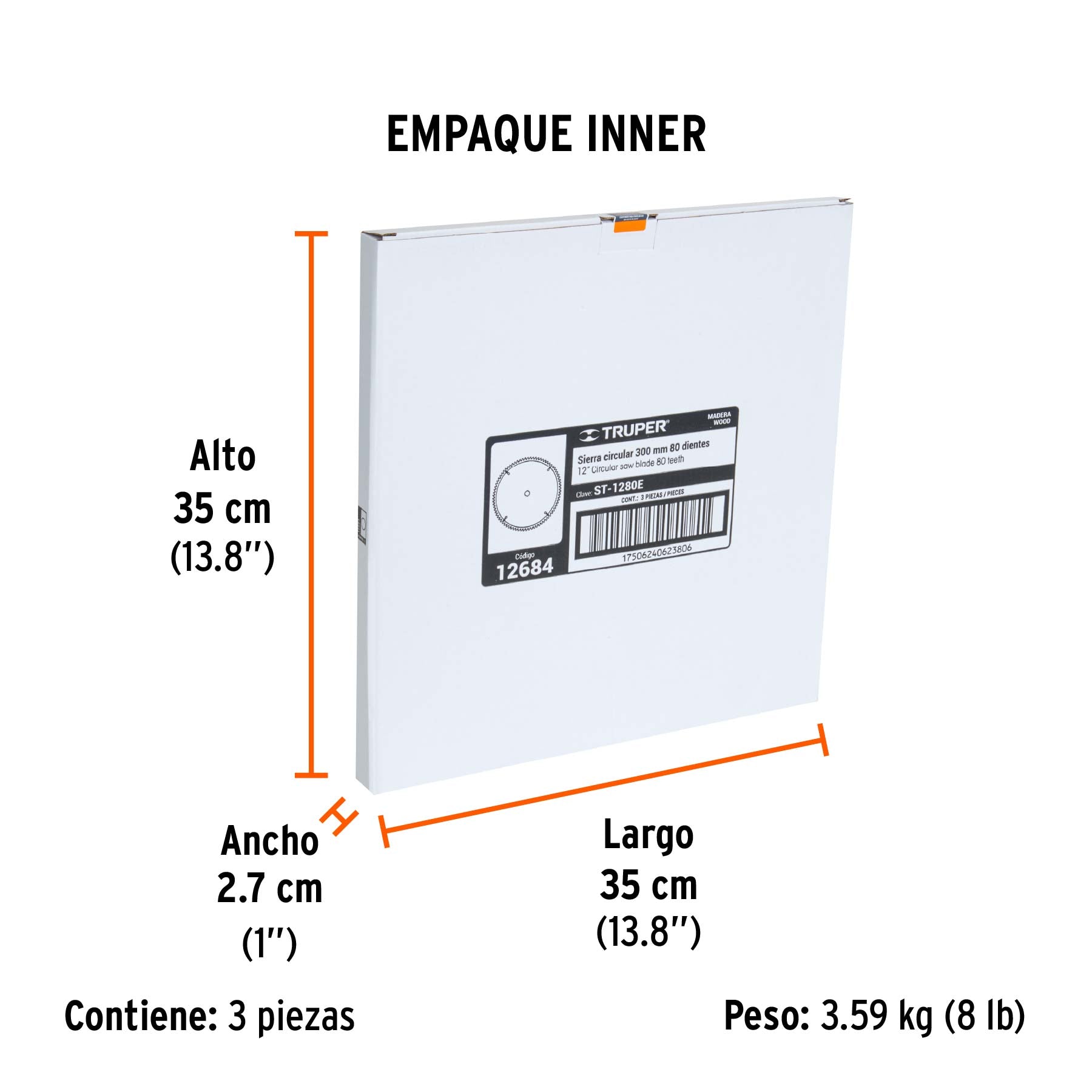 Disco sierra 12" para madera, 80 dientes centro 1", TRUPER - Empaque