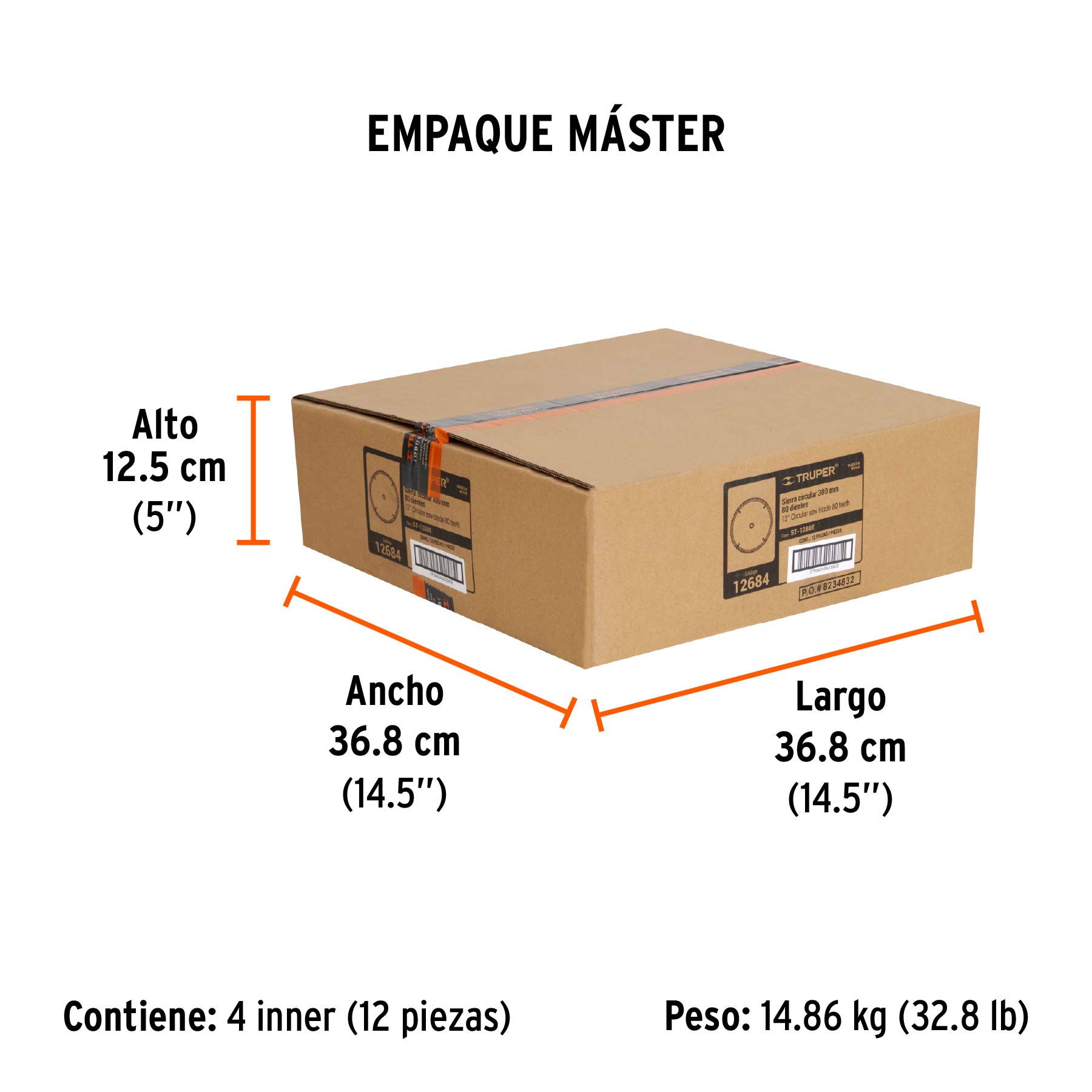 Disco sierra 12" para madera, 80 dientes centro 1", TRUPER - Empaque