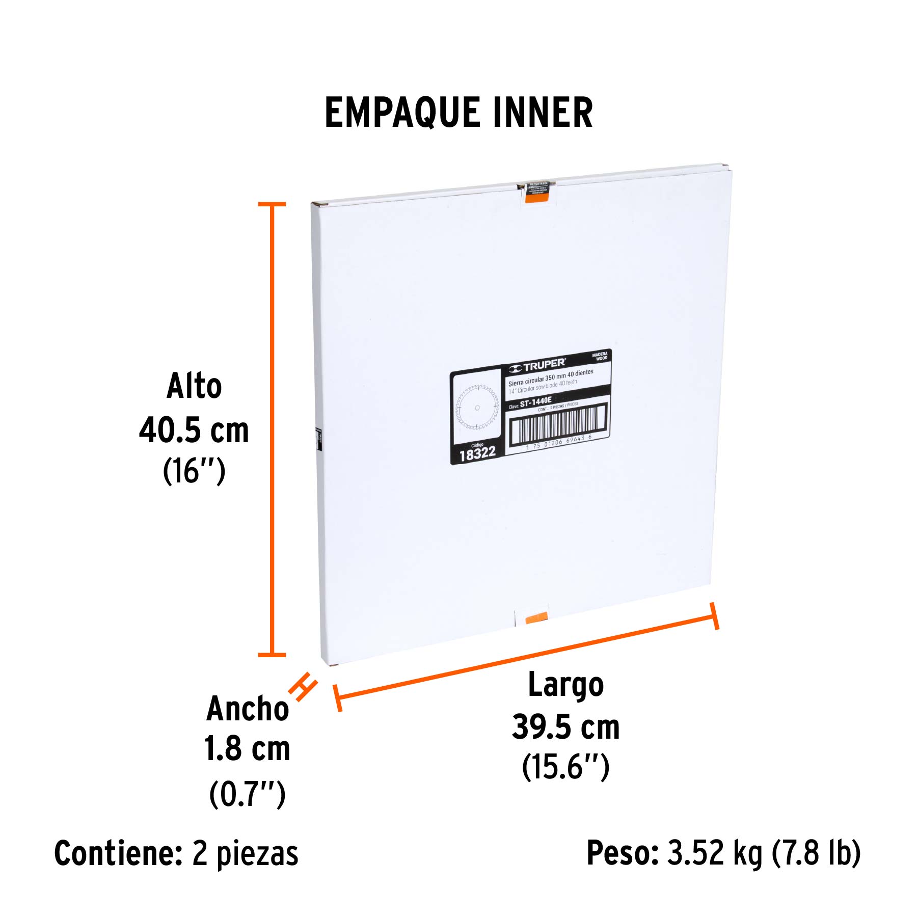 Disco sierra 14" para madera, 40 dientes centro 1", TRUPER - Empaque