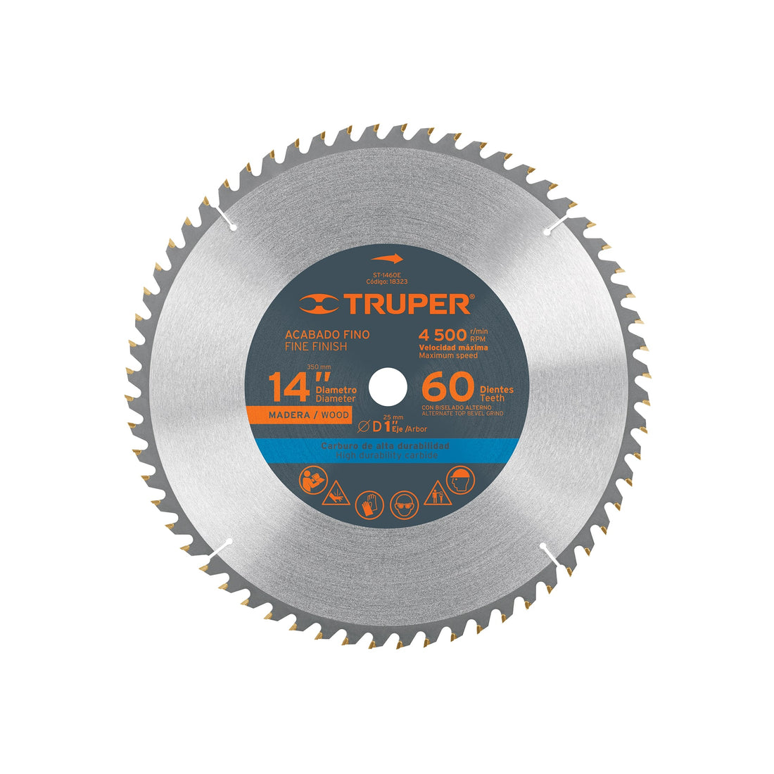 Disco sierra 14" para madera, 60 dientes centro 1", TRUPER