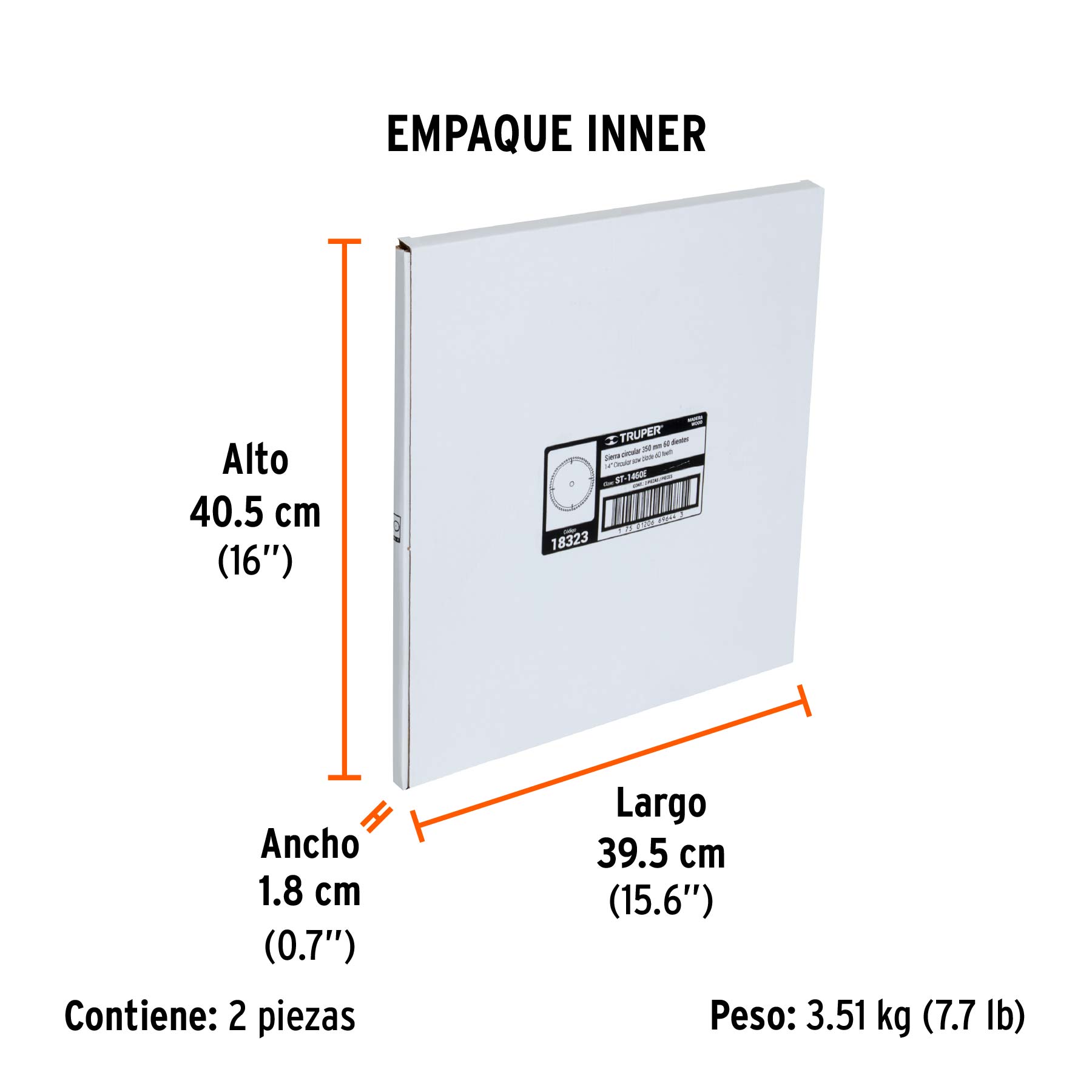 Disco sierra 14" para madera, 60 dientes centro 1", TRUPER - Empaque