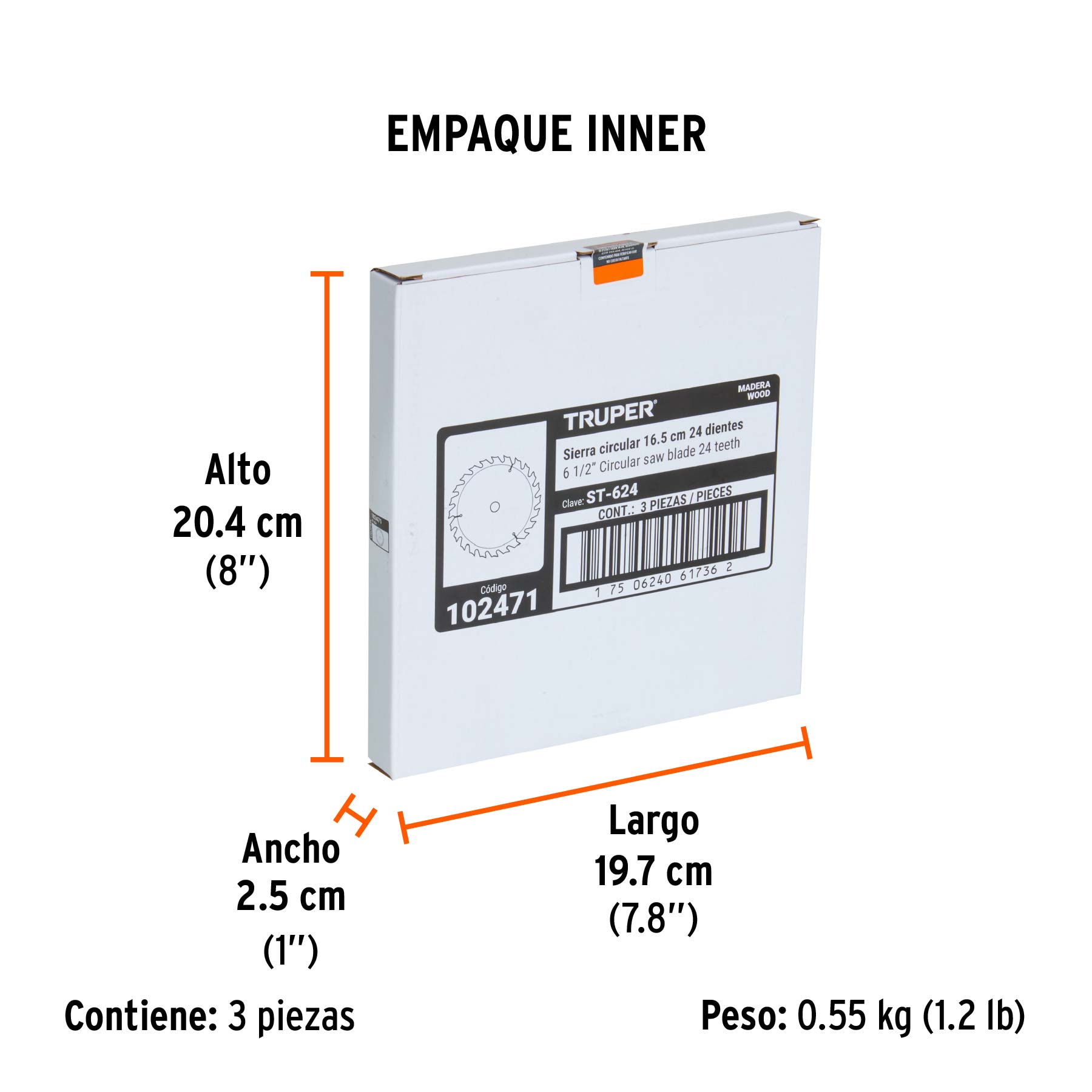 Disco sierra 6-1/2" p/madera, 24 dientes con centro 5/8" - Empaque