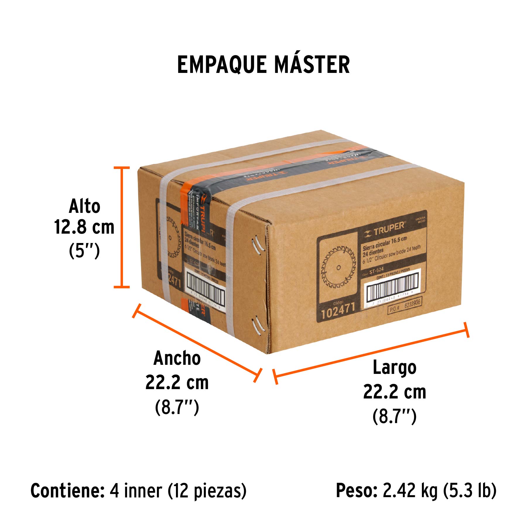 Disco sierra 6-1/2" p/madera, 24 dientes con centro 5/8" - Empaque