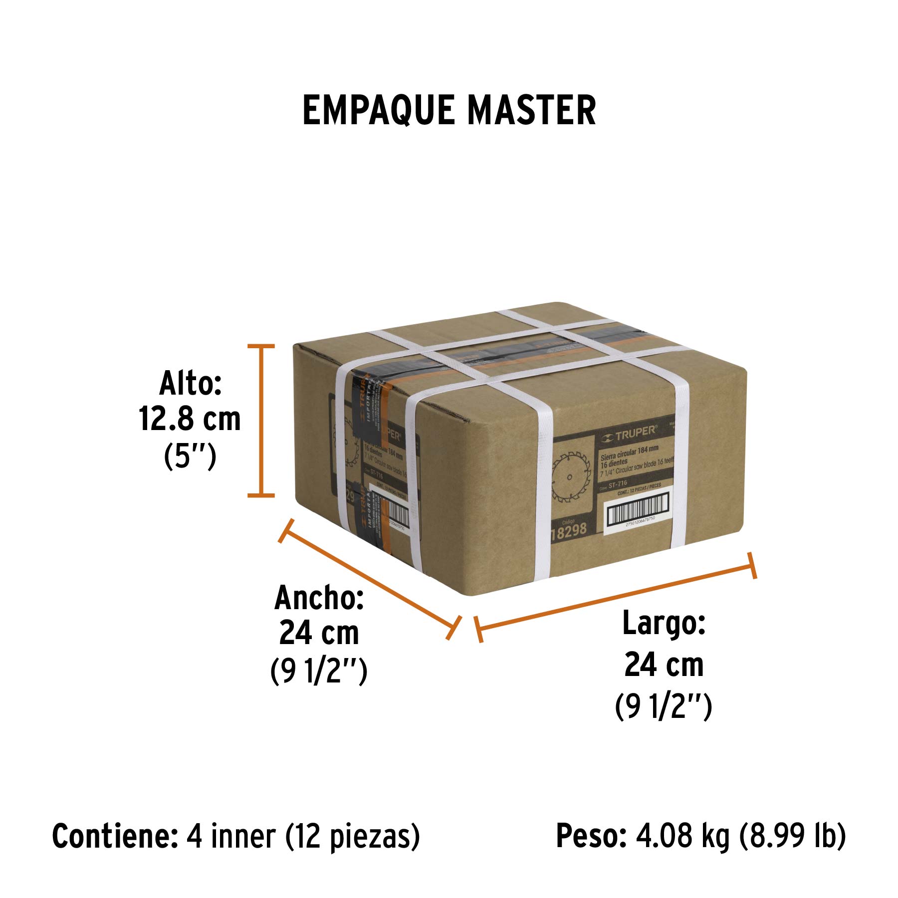Disco sierra 7- 1/4" para madera, 16 dientes centro 5/8" - Empaque