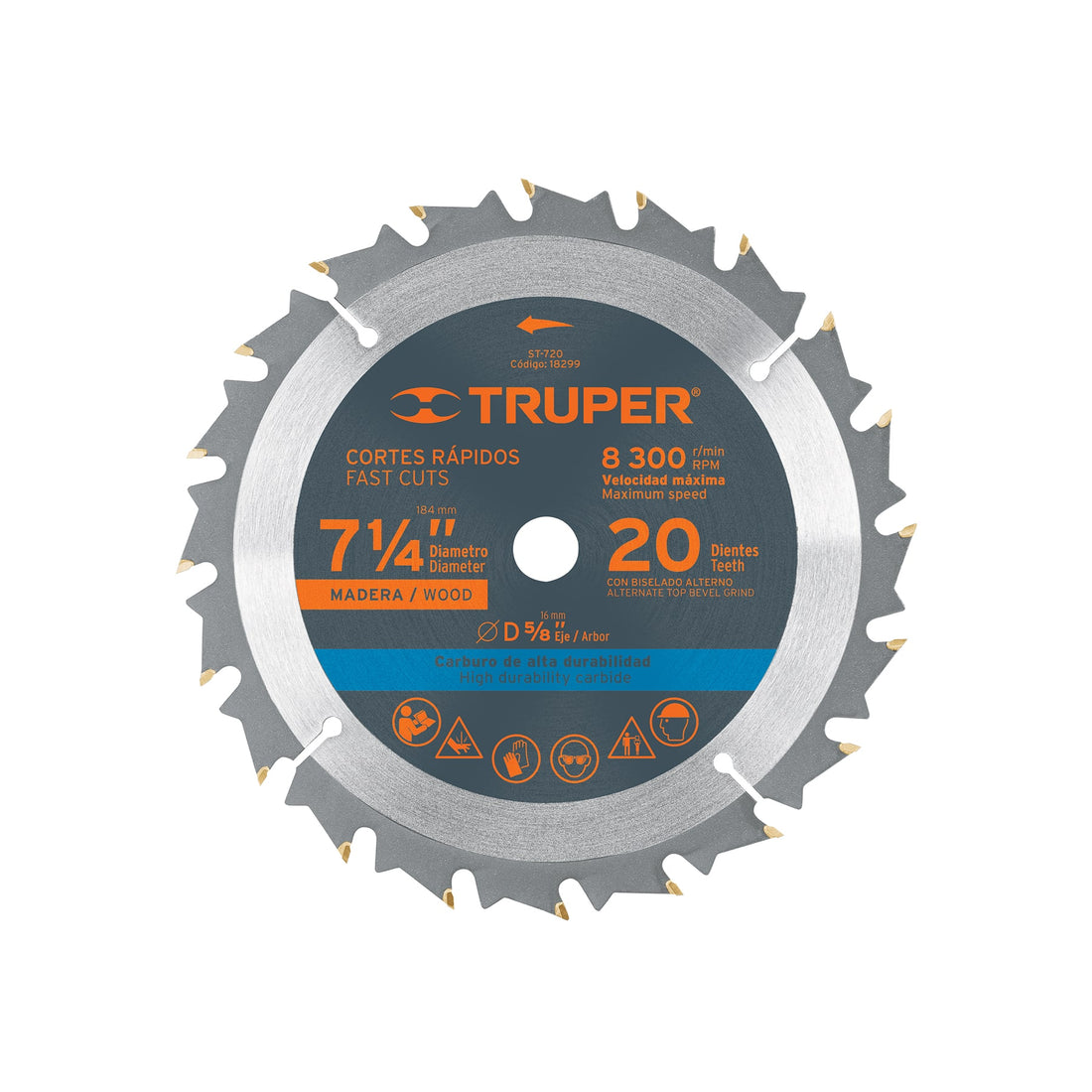 Disco sierra 7- 1/4" para madera, 20 dientes centro 5/8"