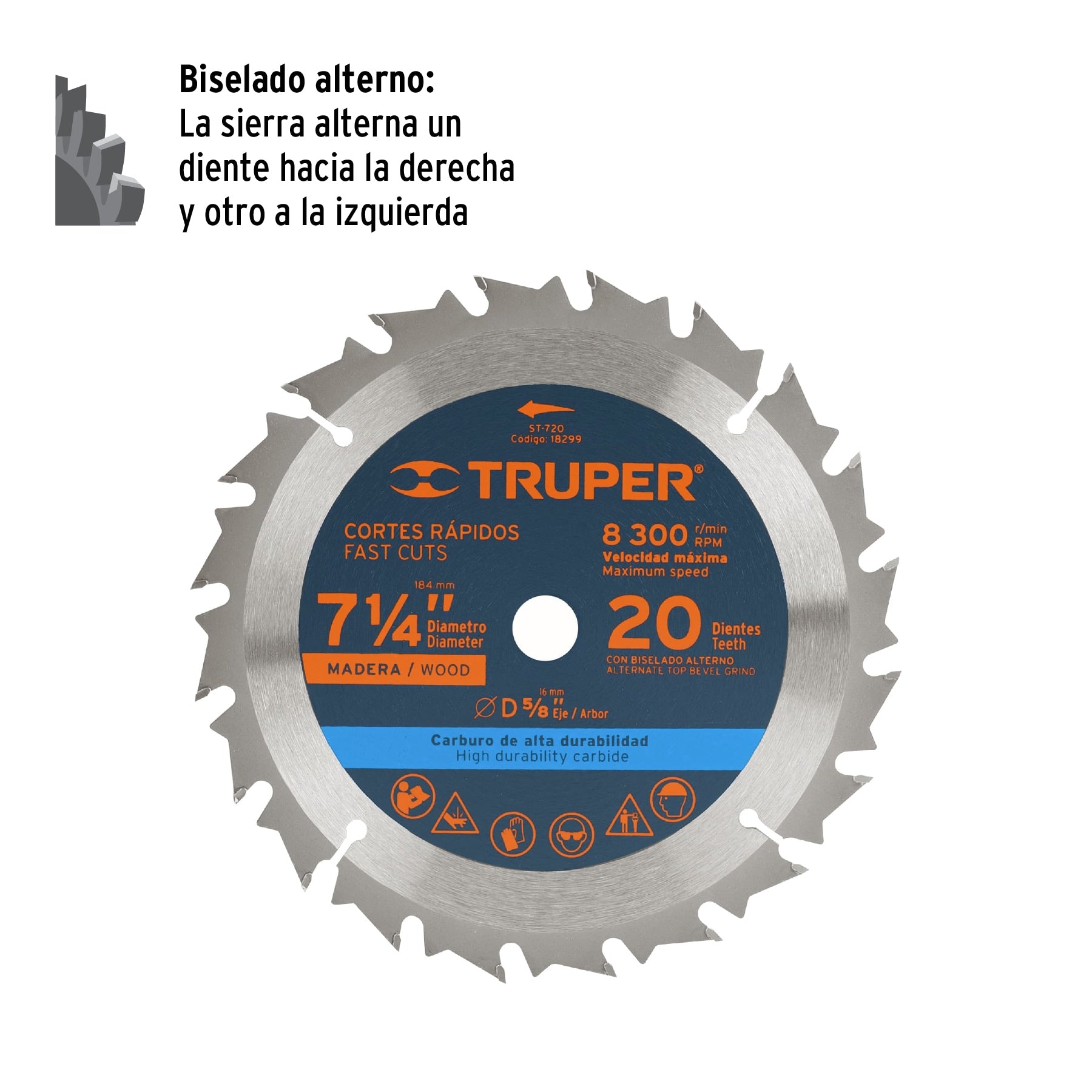Disco sierra 7- 1/4" para madera, 20 dientes centro 5/8"