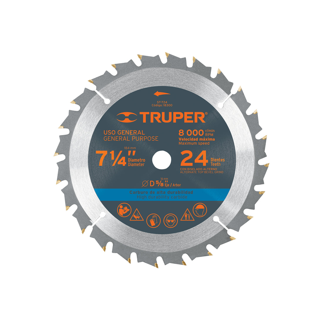Disco sierra 7- 1/4" para madera, 24 dientes centro 5/8"
