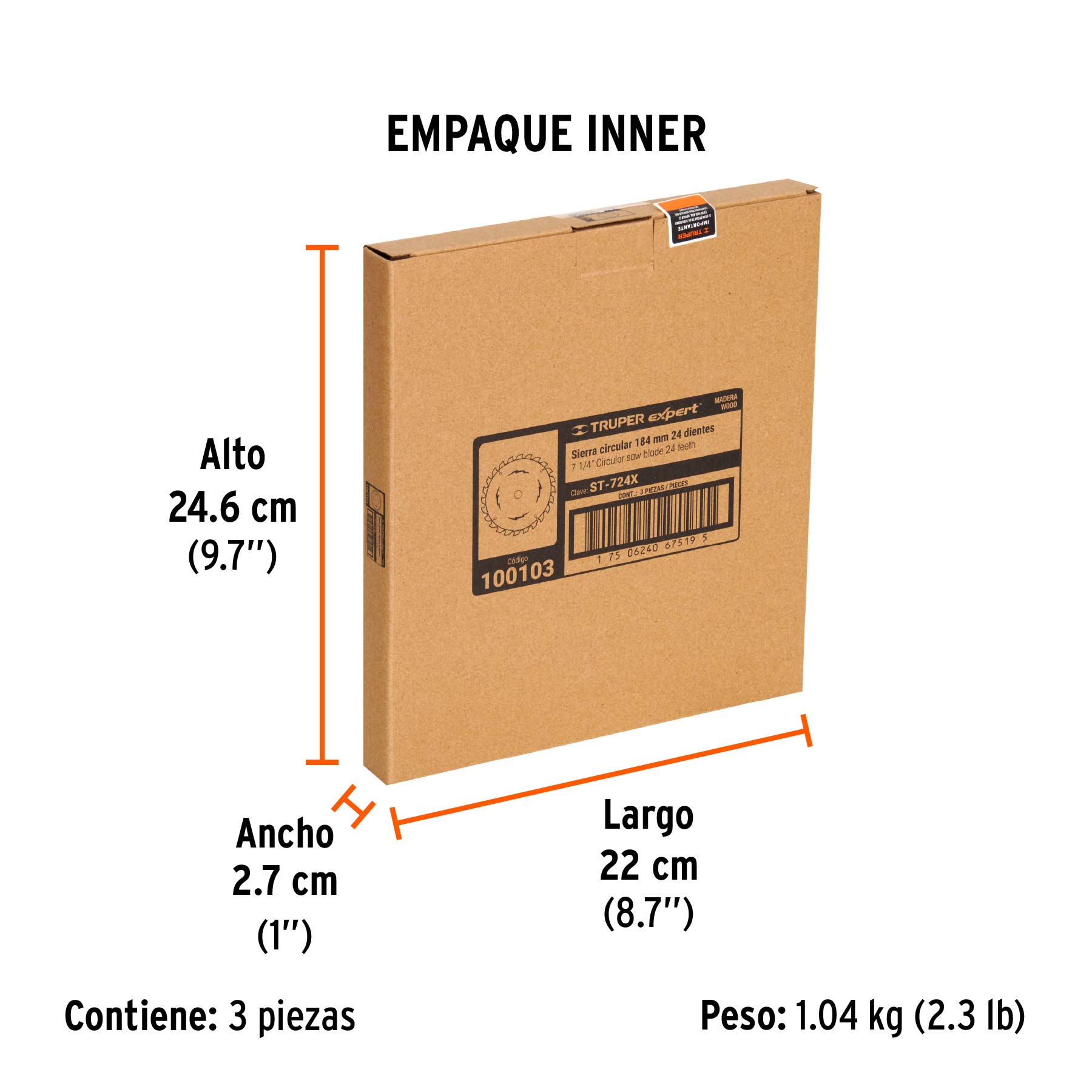 Disco sierra 7-1/4" p/madera, 24 dientes centro 5/8", EXPERT - Empaque
