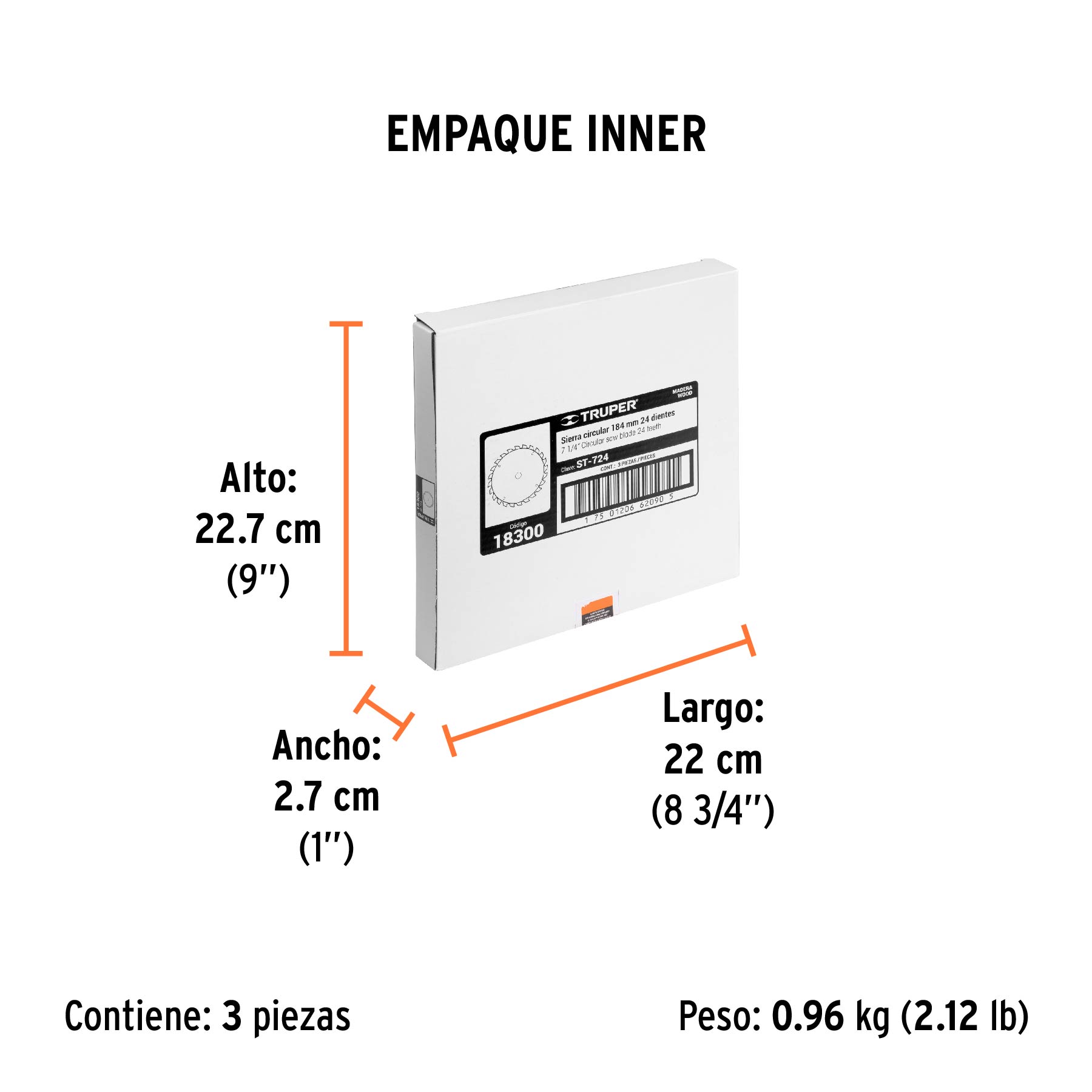 Disco sierra 7- 1/4" para madera, 24 dientes centro 5/8" - Empaque
