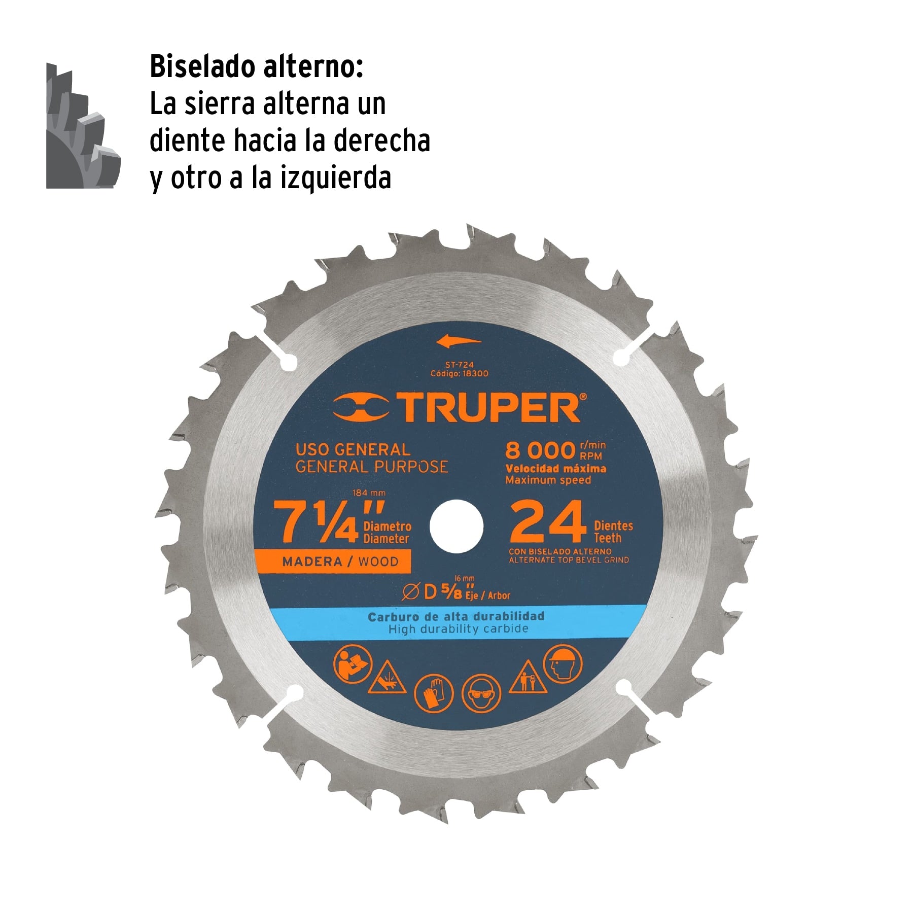 Disco sierra 7- 1/4" para madera, 24 dientes centro 5/8"