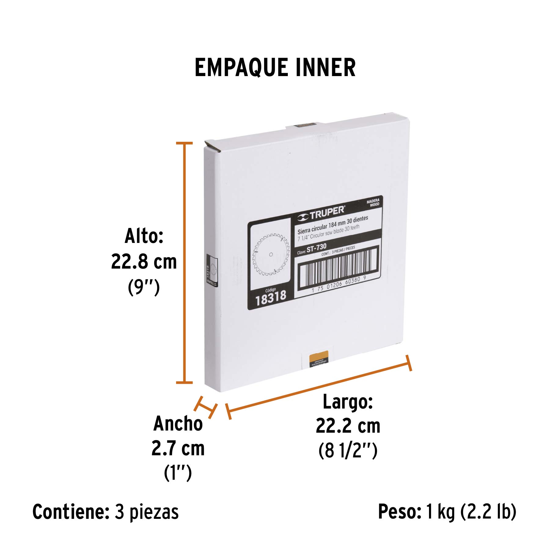 Disco sierra 7- 1/4" para madera, 30 dientes centro 5/8" - Empaque