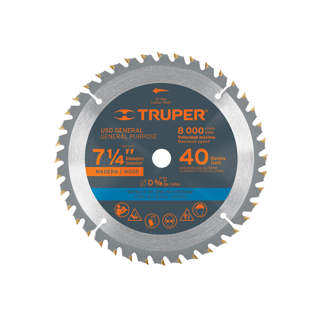 Disco sierra 7- 1/4" para madera, 40 dientes centro 5/8"