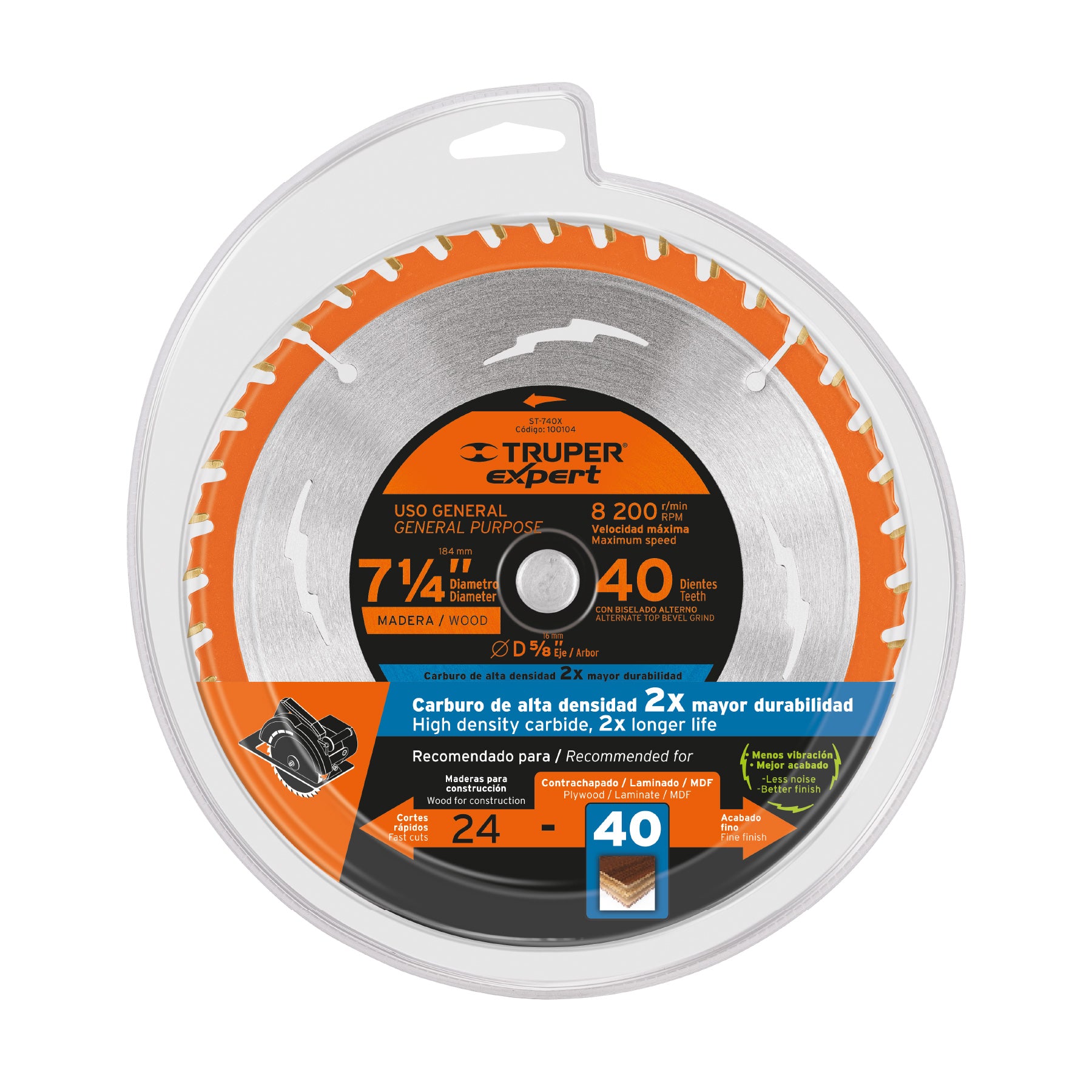 Disco sierra 7-1/4" p/madera, 40 dientes centro 5/8", EXPERT