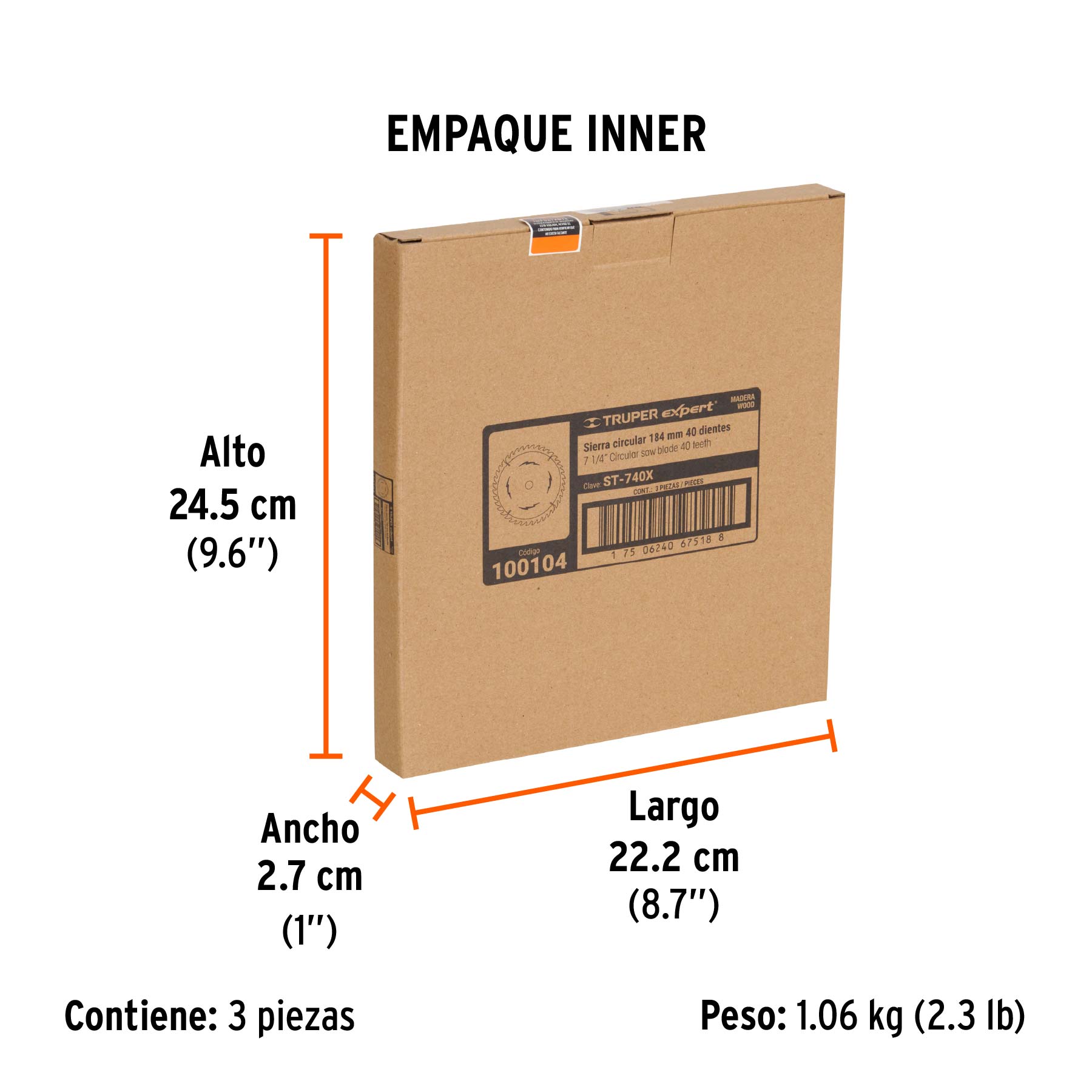 Disco sierra 7-1/4" p/madera, 40 dientes centro 5/8", EXPERT - Empaque