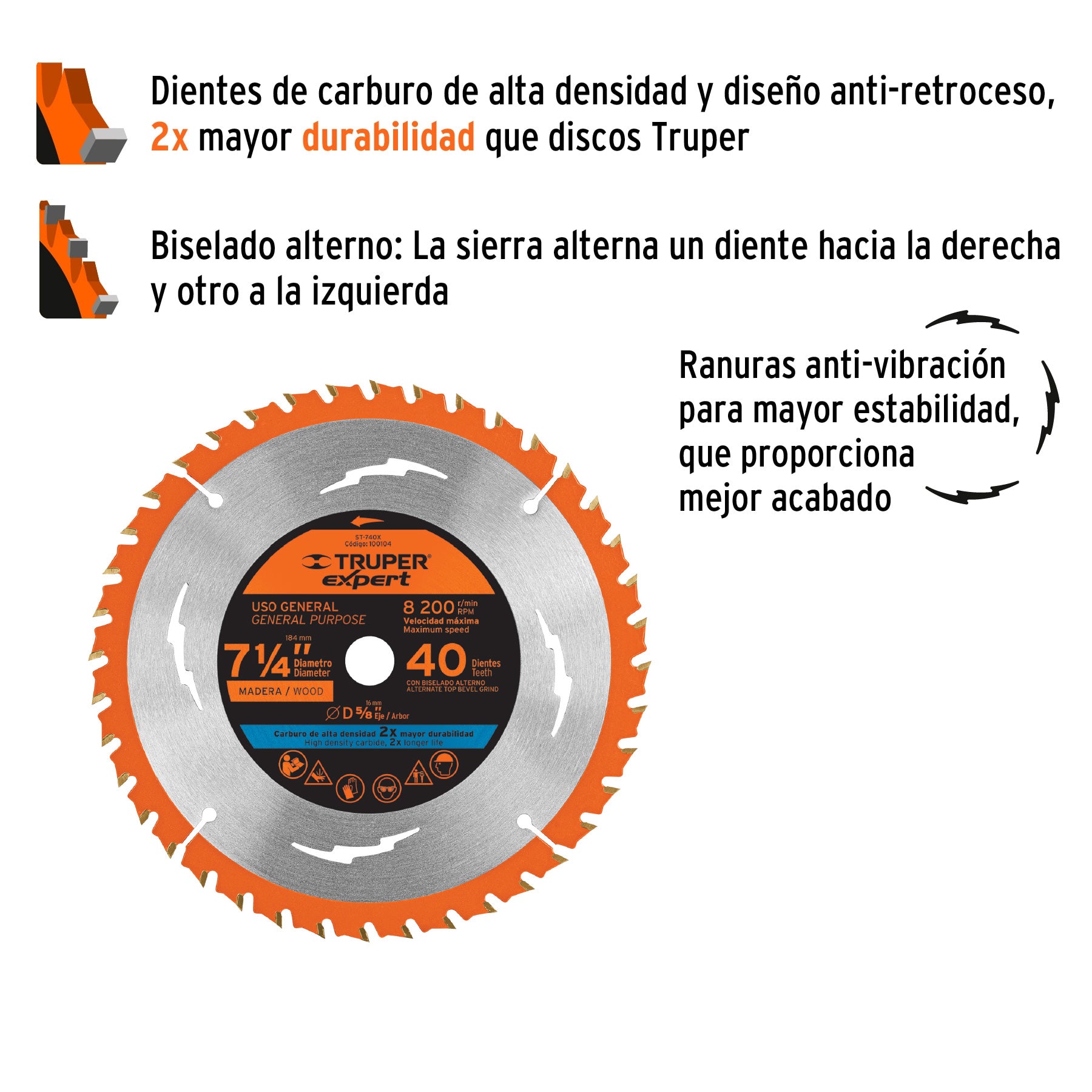 Disco sierra 7-1/4" p/madera, 40 dientes centro 5/8", EXPERT