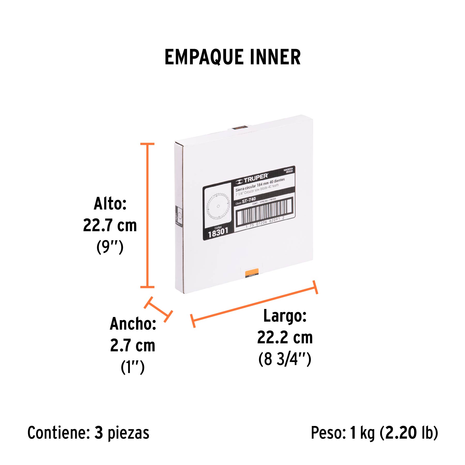 Disco sierra 7- 1/4" para madera, 40 dientes centro 5/8" - Empaque