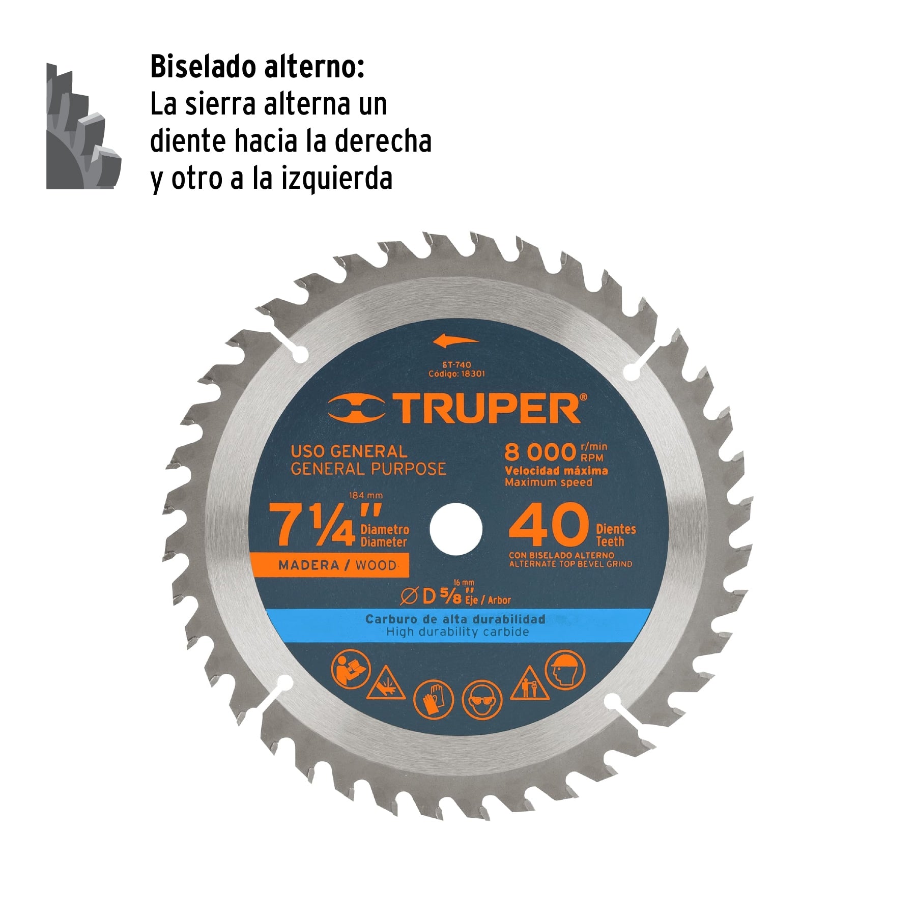 Disco sierra 7- 1/4" para madera, 40 dientes centro 5/8"