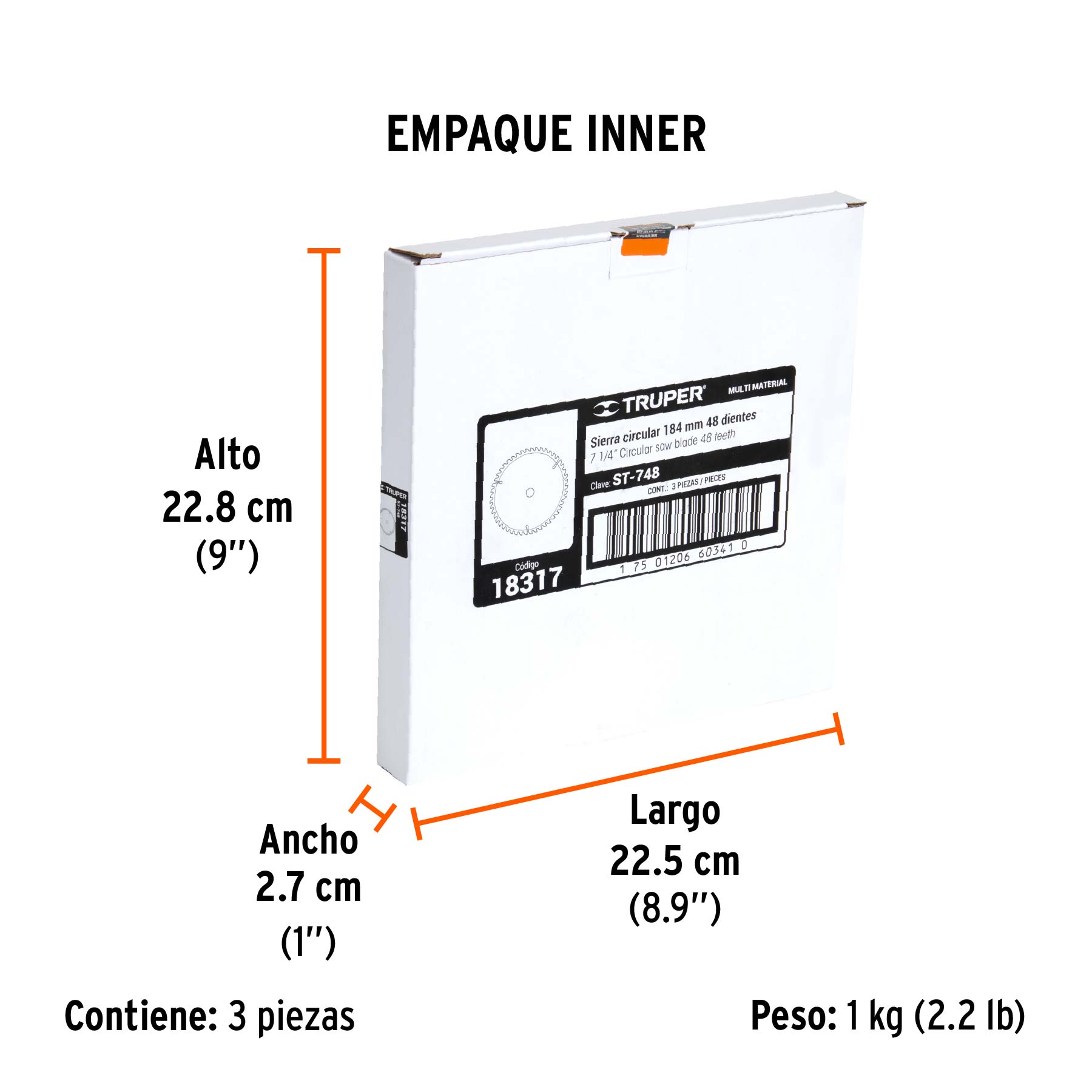 Disco sierra 7-1/4" multimaterial, 48 dientes centro 5/8" - Empaque