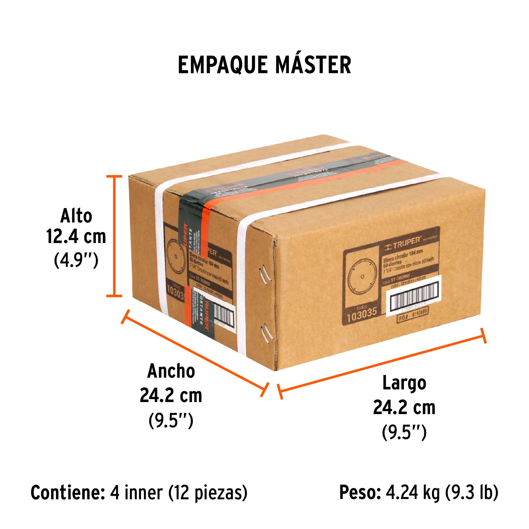 Disco sierra 7-1/4" multimaterial, 60 dientes centro 5/8" - Empaque