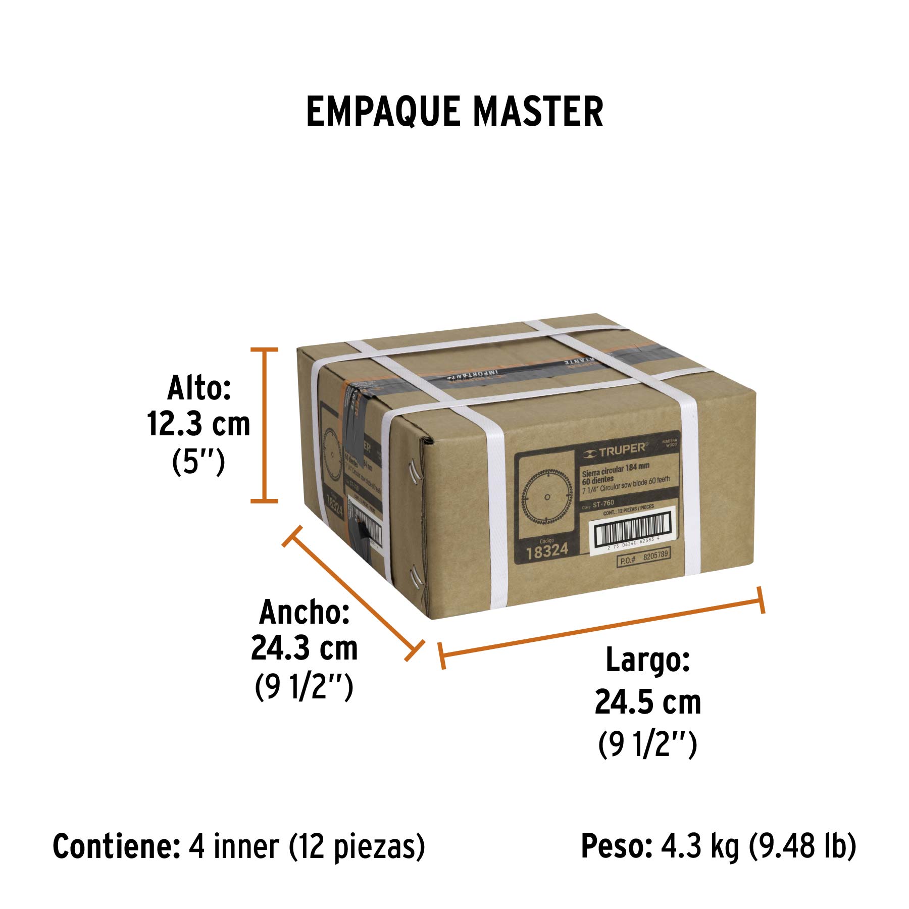 Disco sierra 7- 1/4" para madera, 60 dientes centro 5/8" - Empaque
