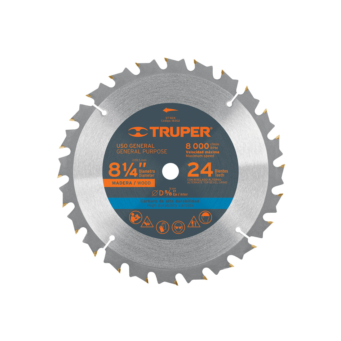 Disco sierra 8-1/4" para madera, 24 dientes centro 5/8"