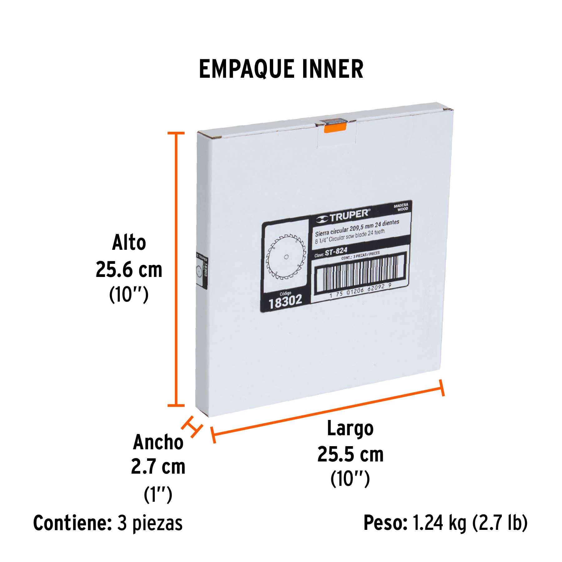 Disco sierra 8-1/4" para madera, 24 dientes centro 5/8" - Empaque
