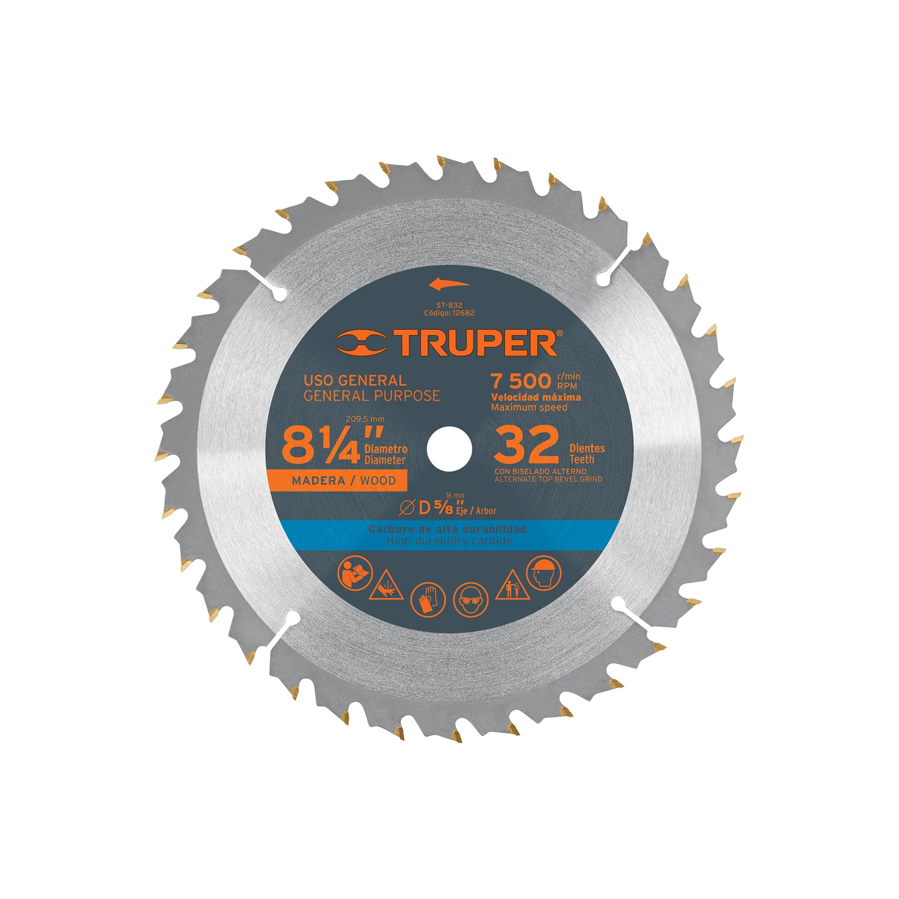Disco sierra 8-1/4" para madera, 32 dientes centro 5/8"