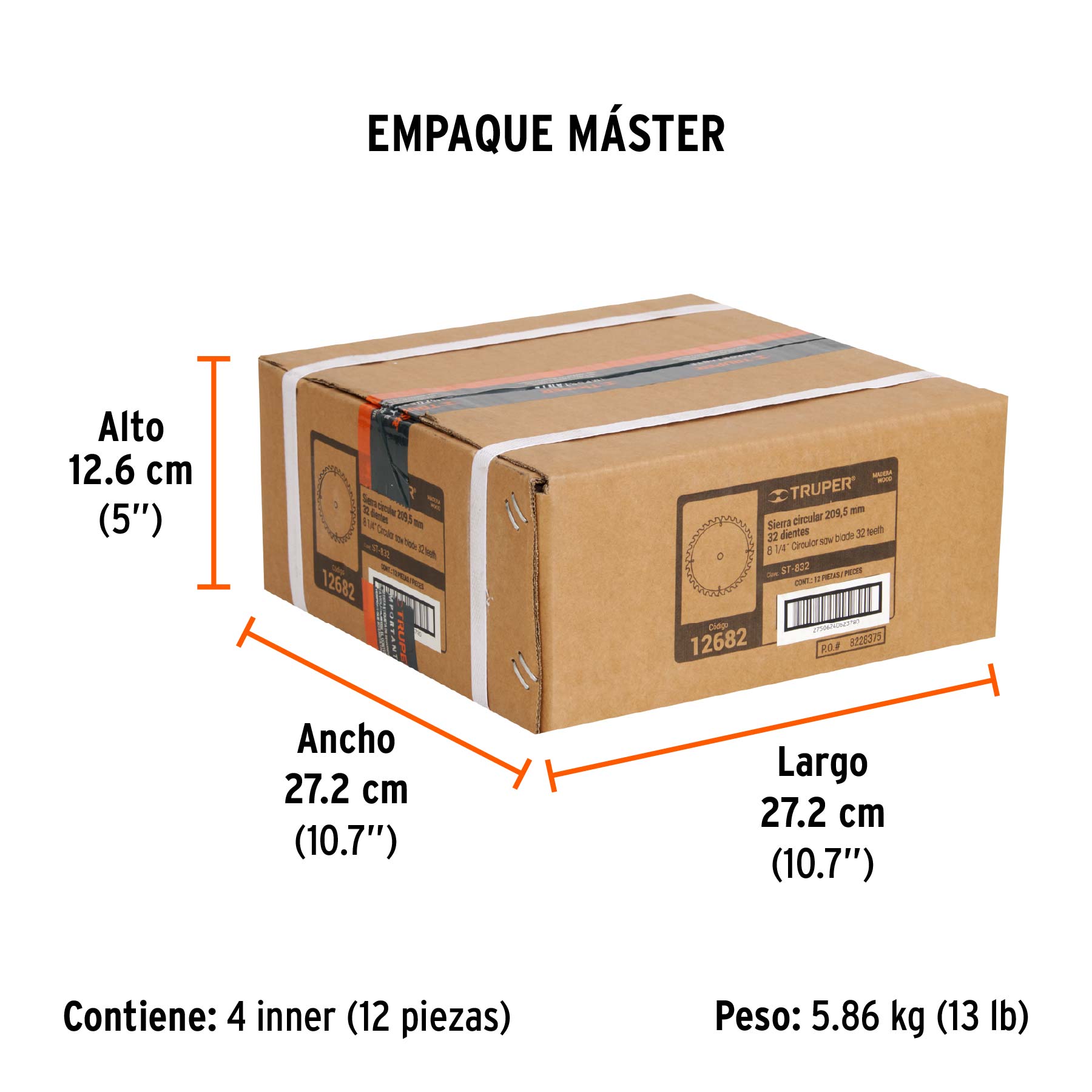 Disco sierra 8-1/4" para madera, 32 dientes centro 5/8" - Empaque