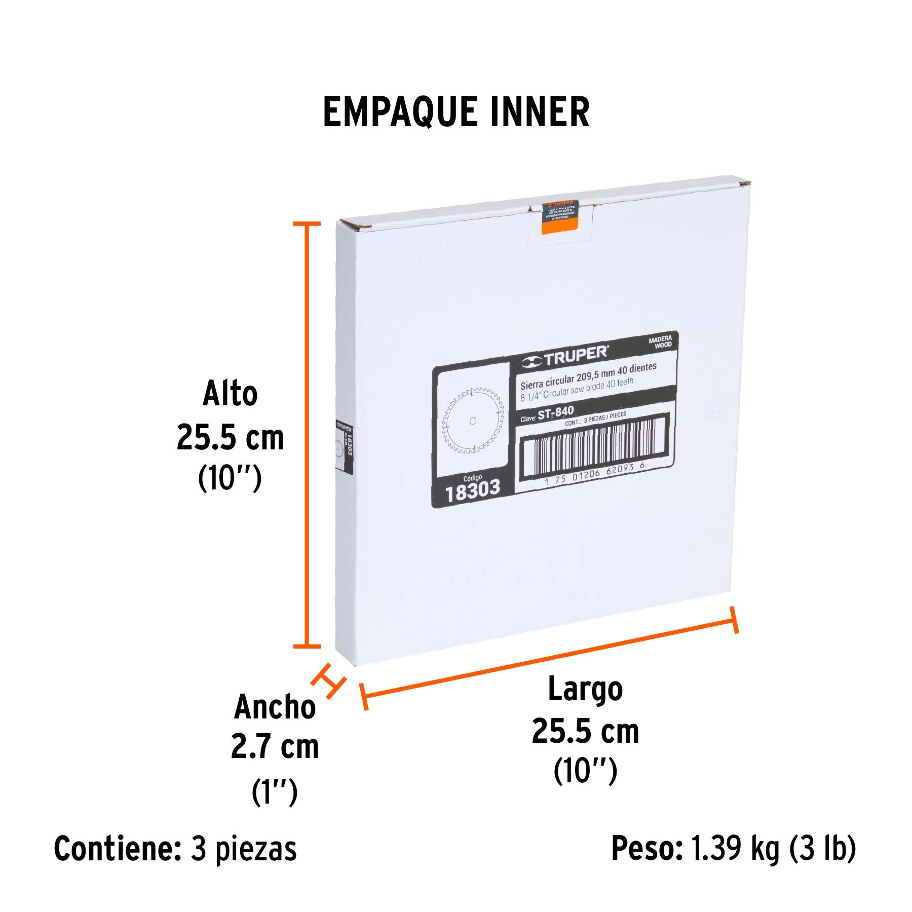 Disco sierra 8-1/4" para madera, 40 dientes centro 5/8" - Empaque