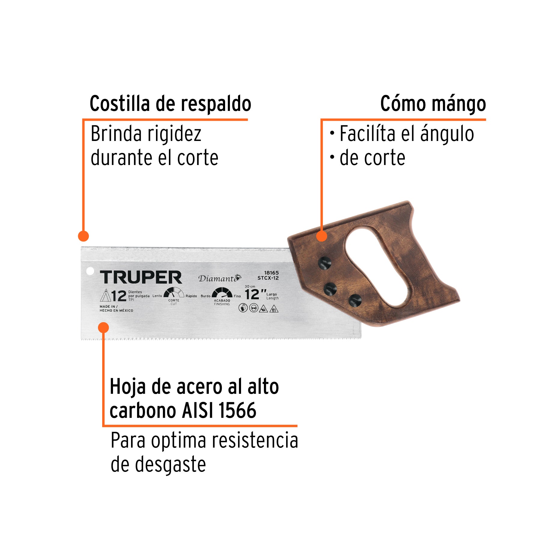 Serrucho de costilla 12" Diamante, 12 DPP, TRUPER