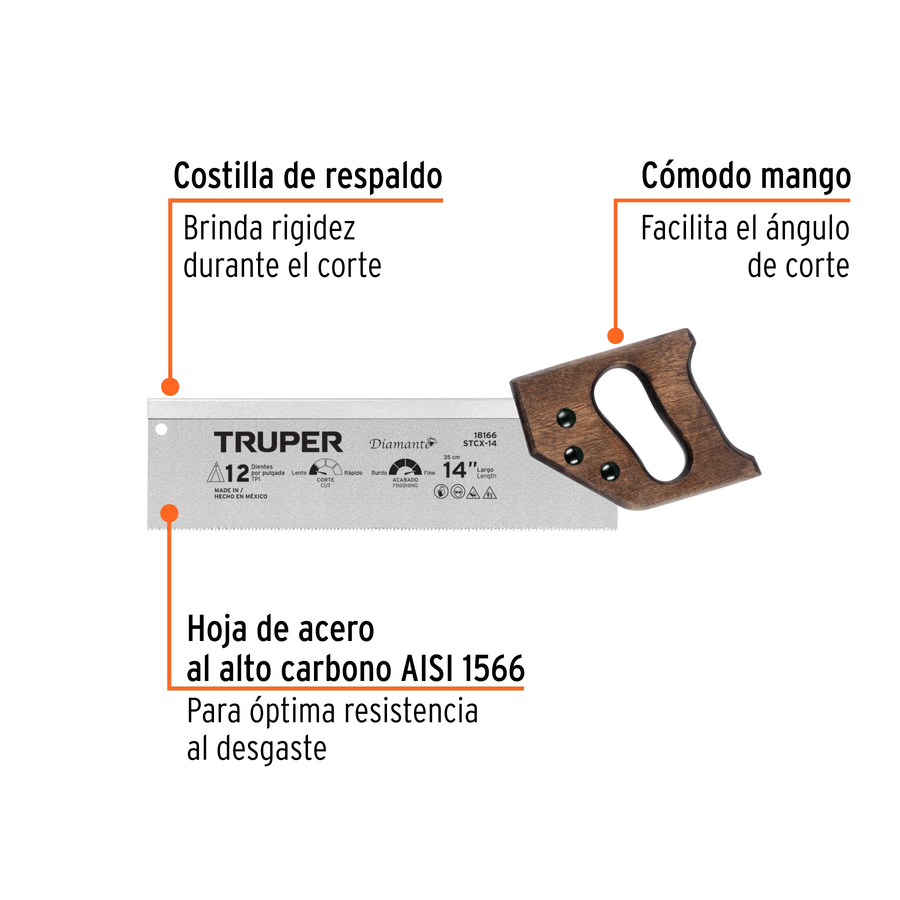 Serrucho de costilla 14" Diamante, 12 DPP, TRUPER