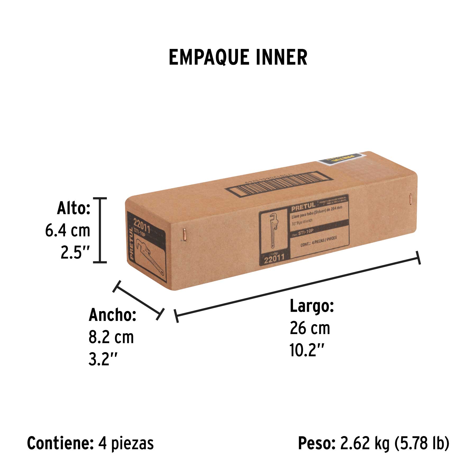 Llave stilson 10" cuerpo de hierro maleable, PRETUL - Empaque