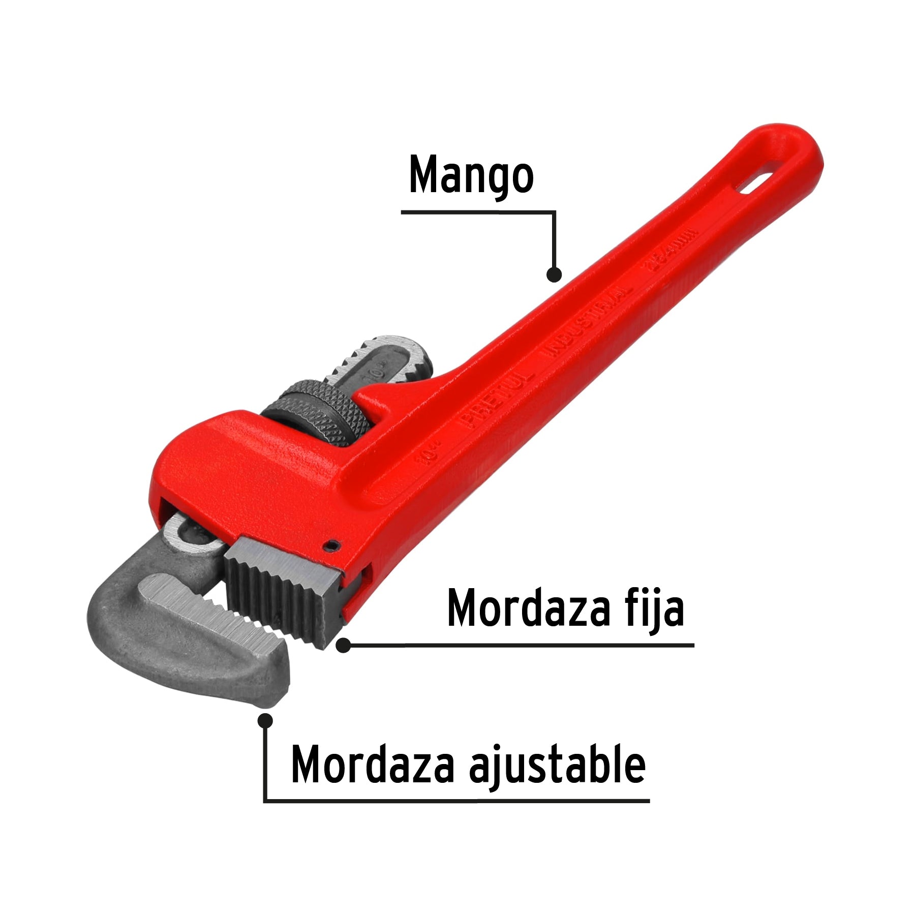 Llave stilson 10" cuerpo de hierro maleable, PRETUL