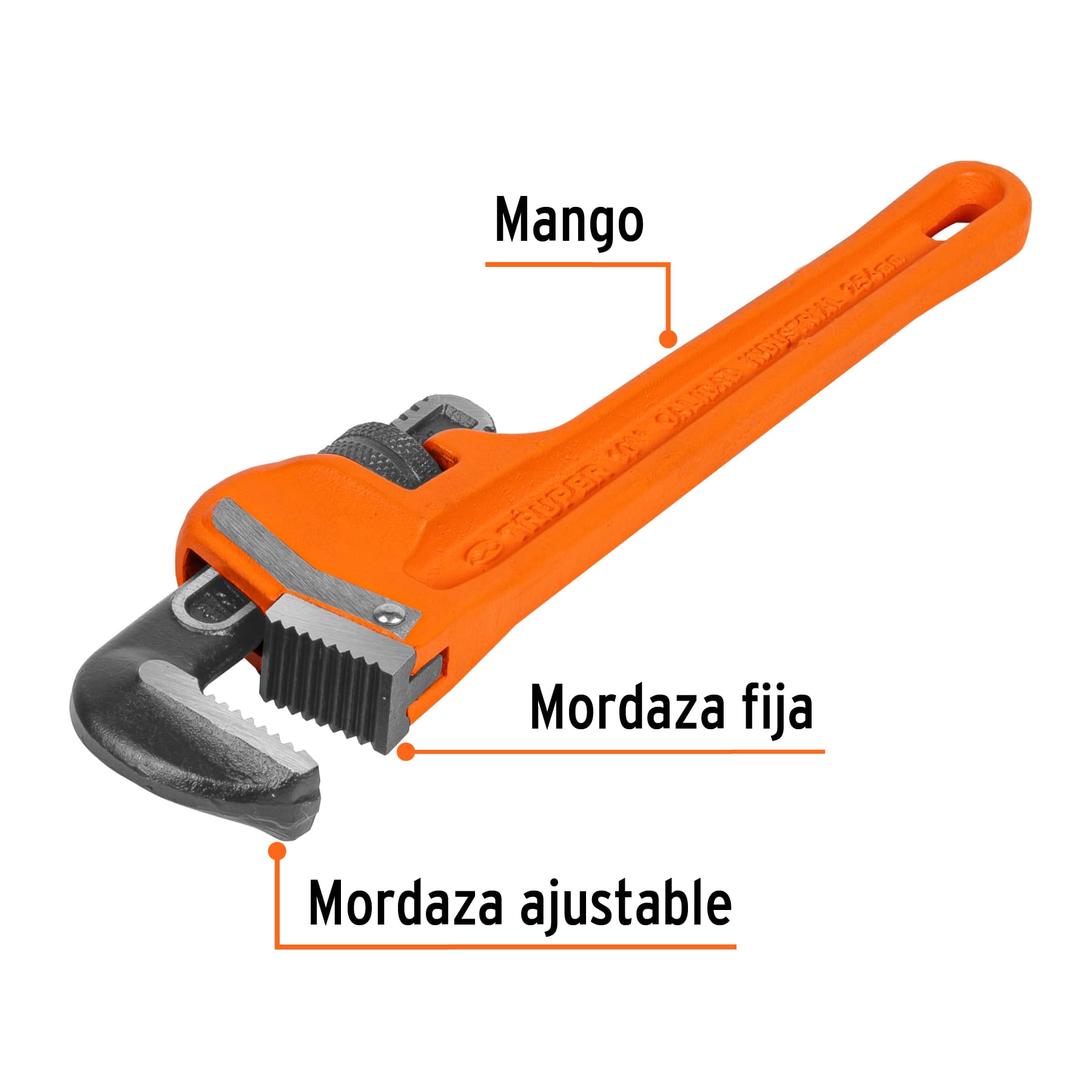 Llave stilson 10" cuerpo robusto de hierro dúctil, TRUPER