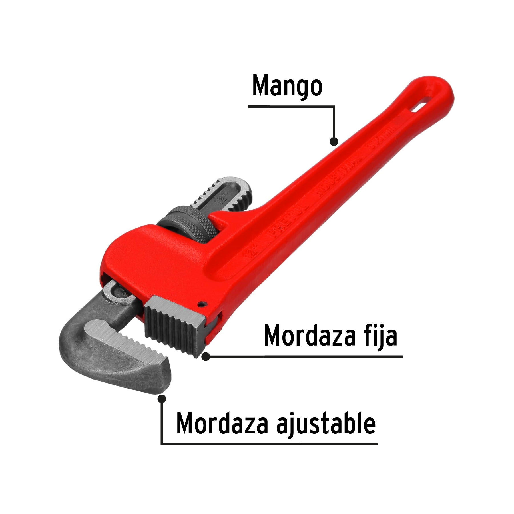 Llave stilson 12" cuerpo de hierro maleable, PRETUL