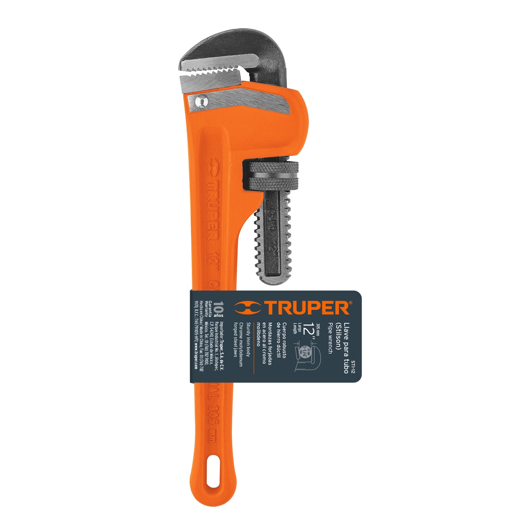 Llave stilson 12" cuerpo robusto de hierro dúctil, TRUPER