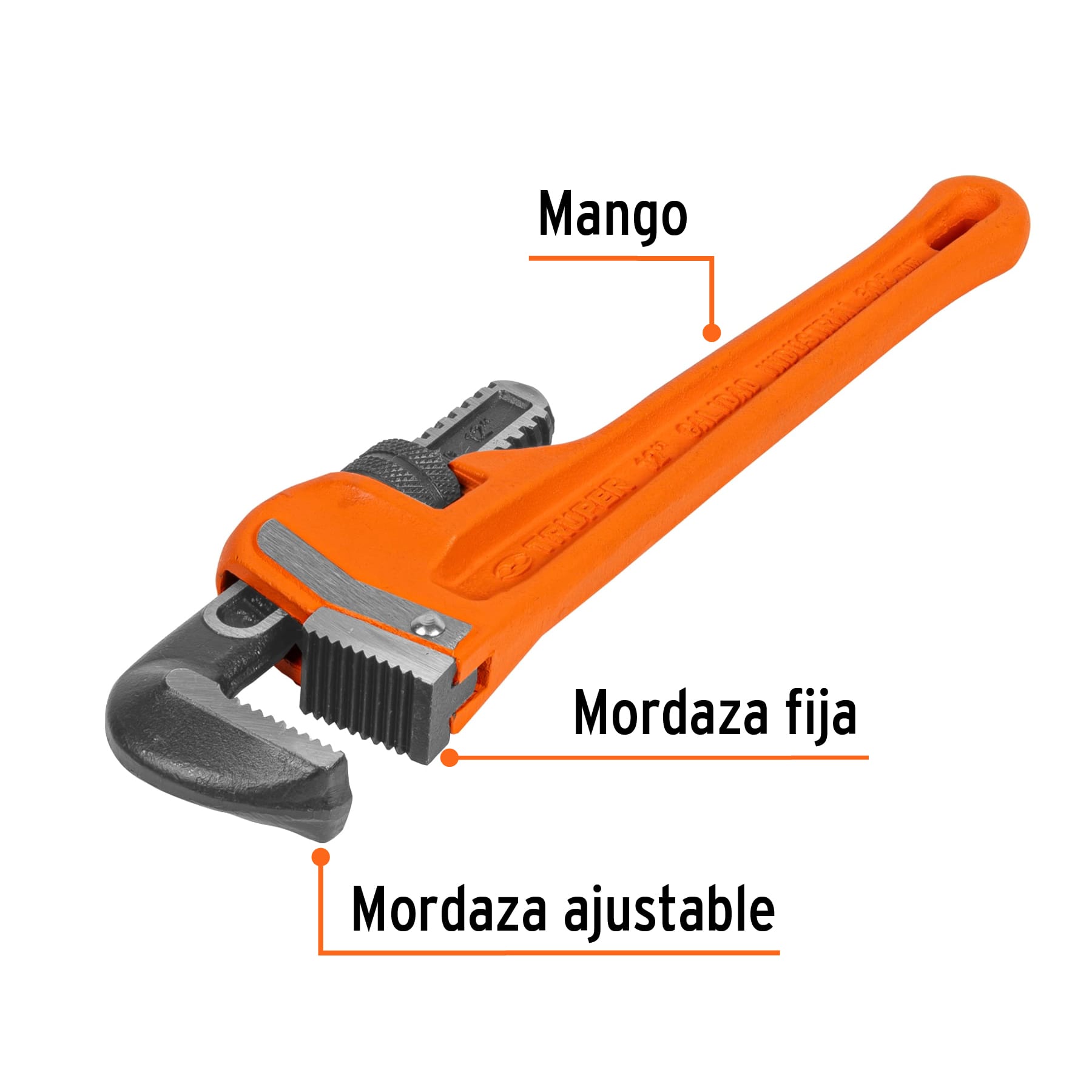 Llave stilson 12" cuerpo robusto de hierro dúctil, TRUPER