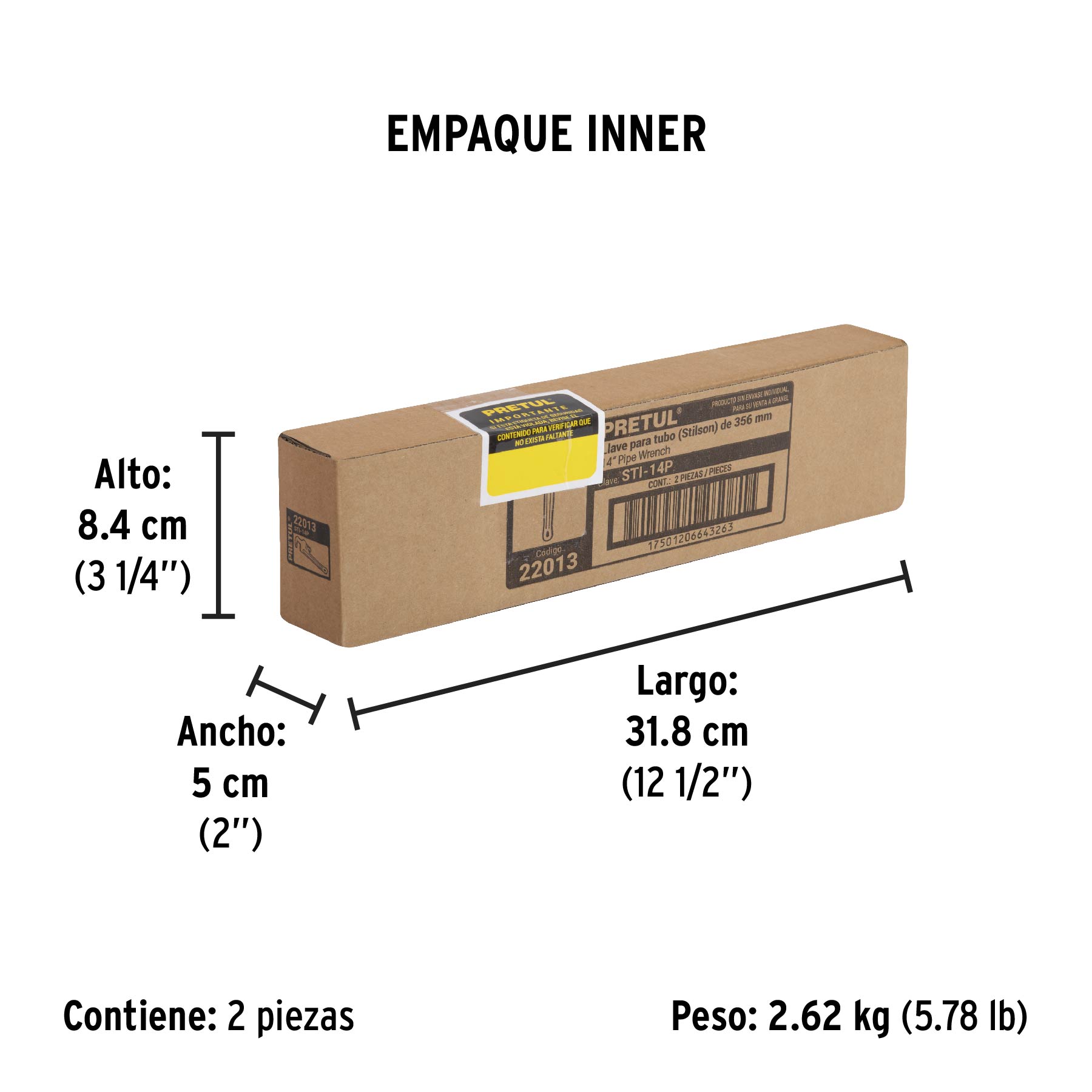 Llave stilson 14" cuerpo de hierro maleable, PRETUL - Empaque