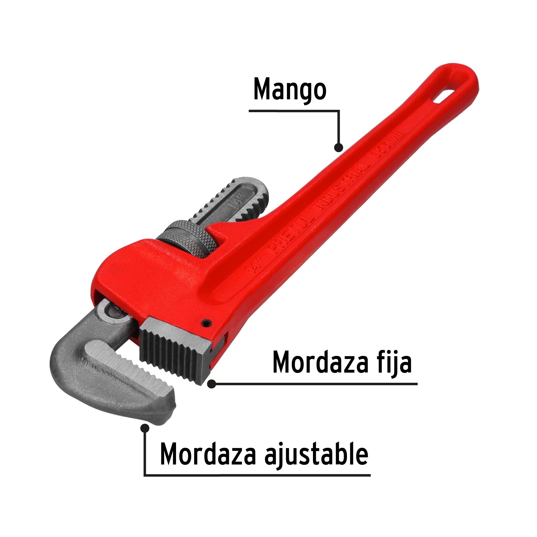 Llave stilson 14" cuerpo de hierro maleable, PRETUL