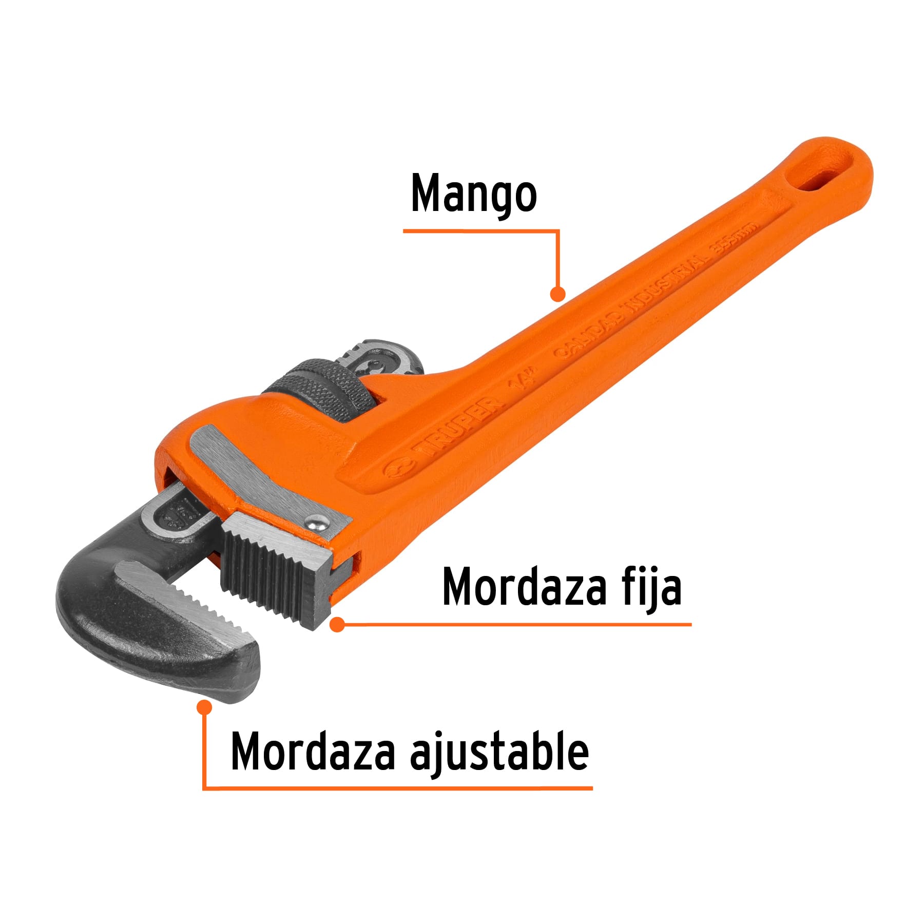 Llave stilson 14" cuerpo robusto de hierro dúctil, TRUPER